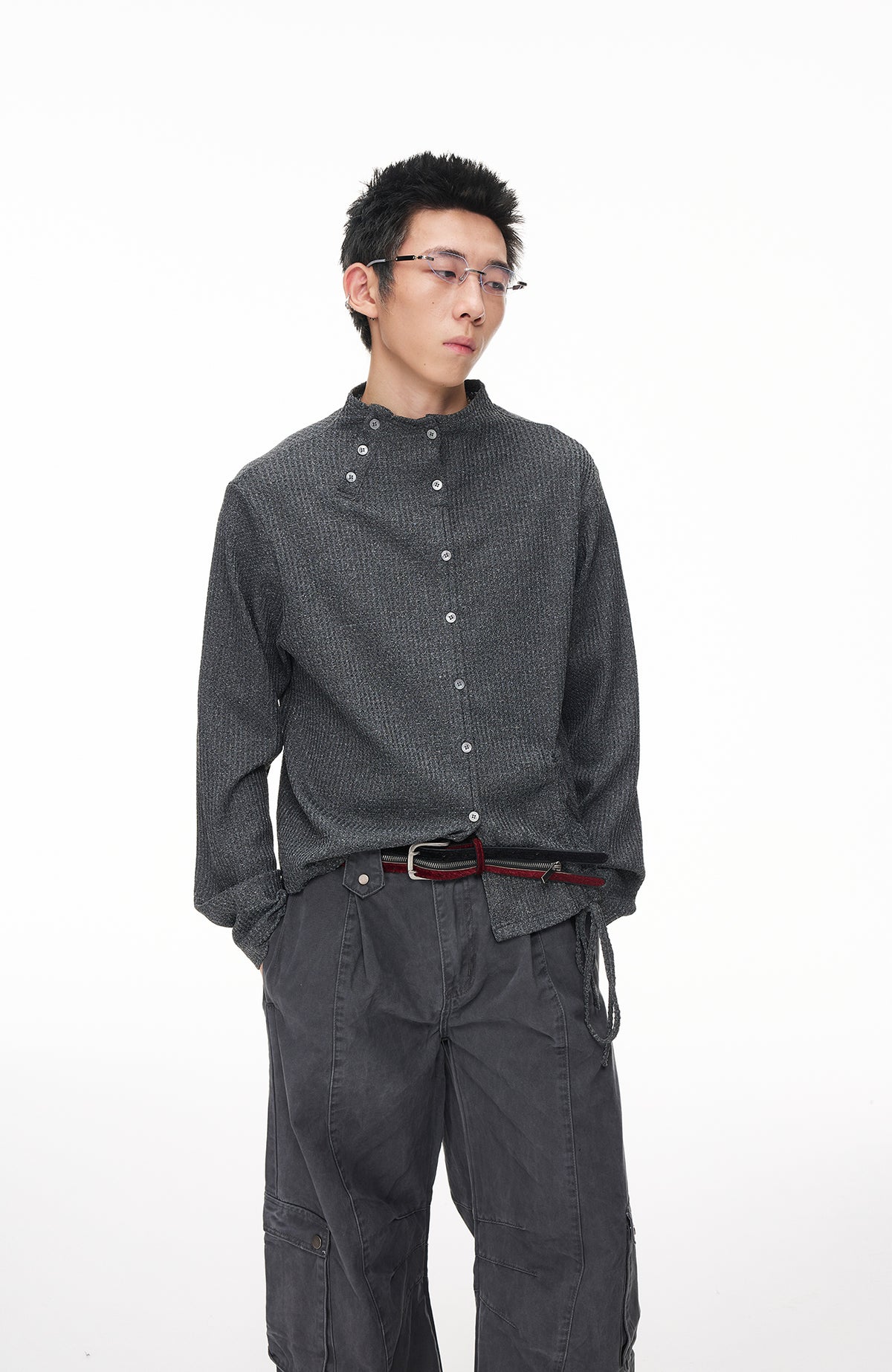 BOTANICA Drawstring Mock-Neck Long-Sleeve Tee