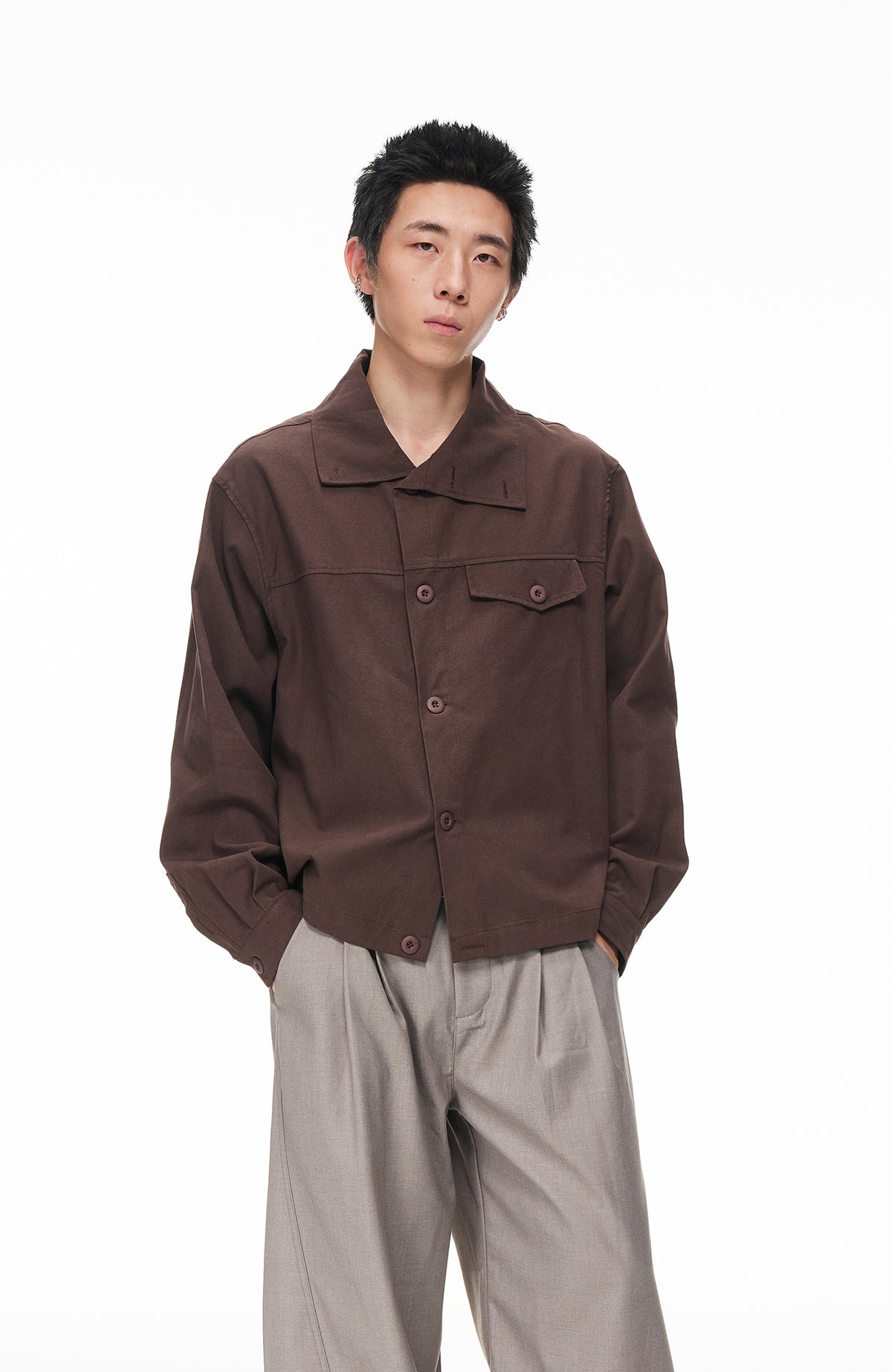 BOTANICA Deconstructed Asymmetric Placket Long-Sleeve Shirt
