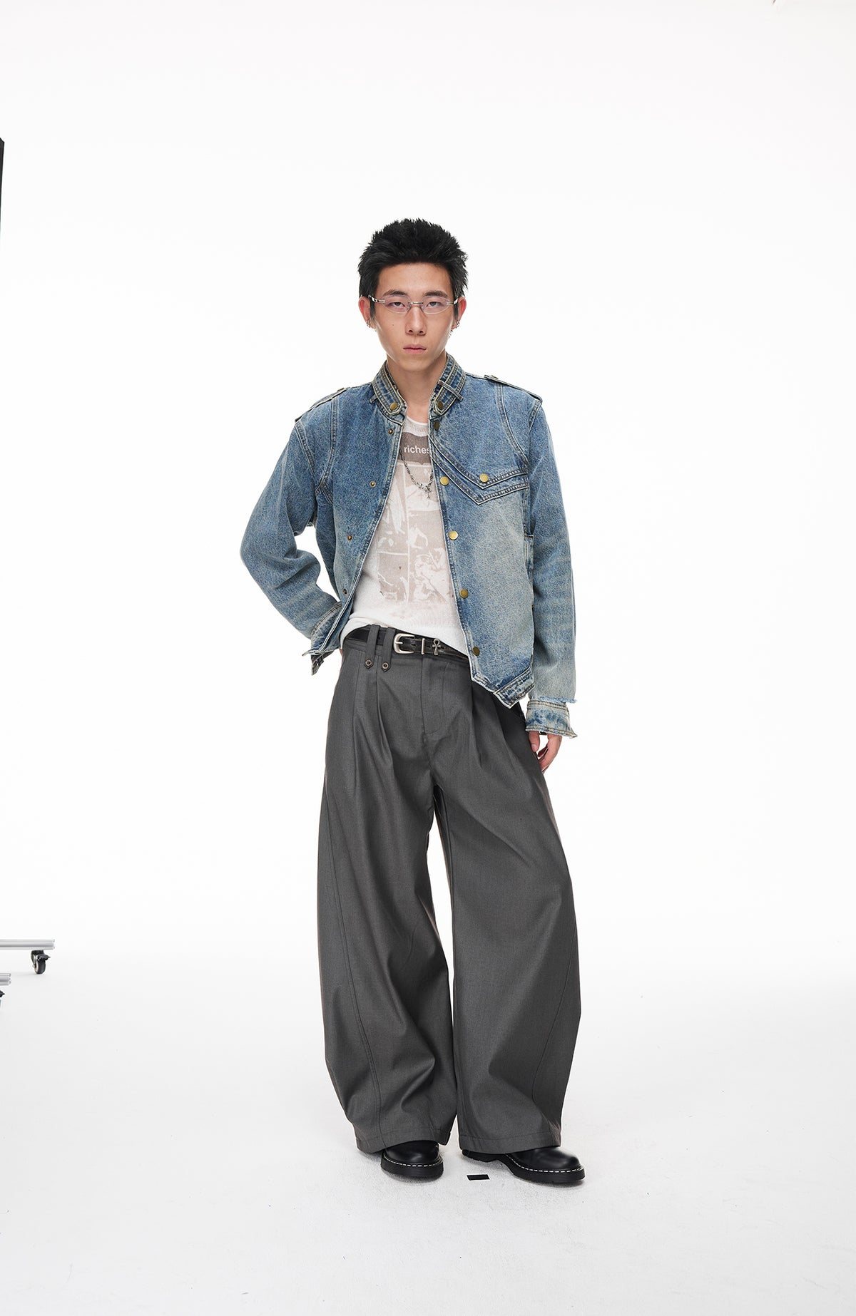 BOTANIC Washed Distressed Denim Biker Jacket