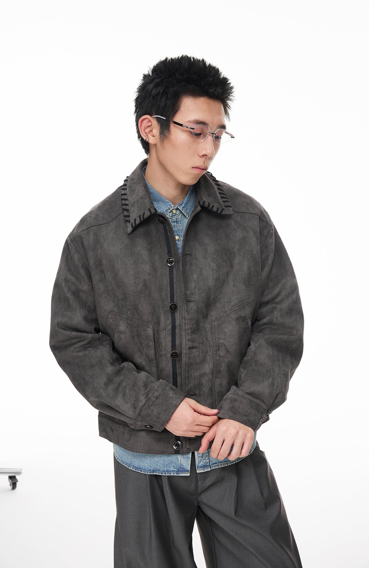 BOTANICA Retro Faux Suede Flap-Pocket Biker Jacket