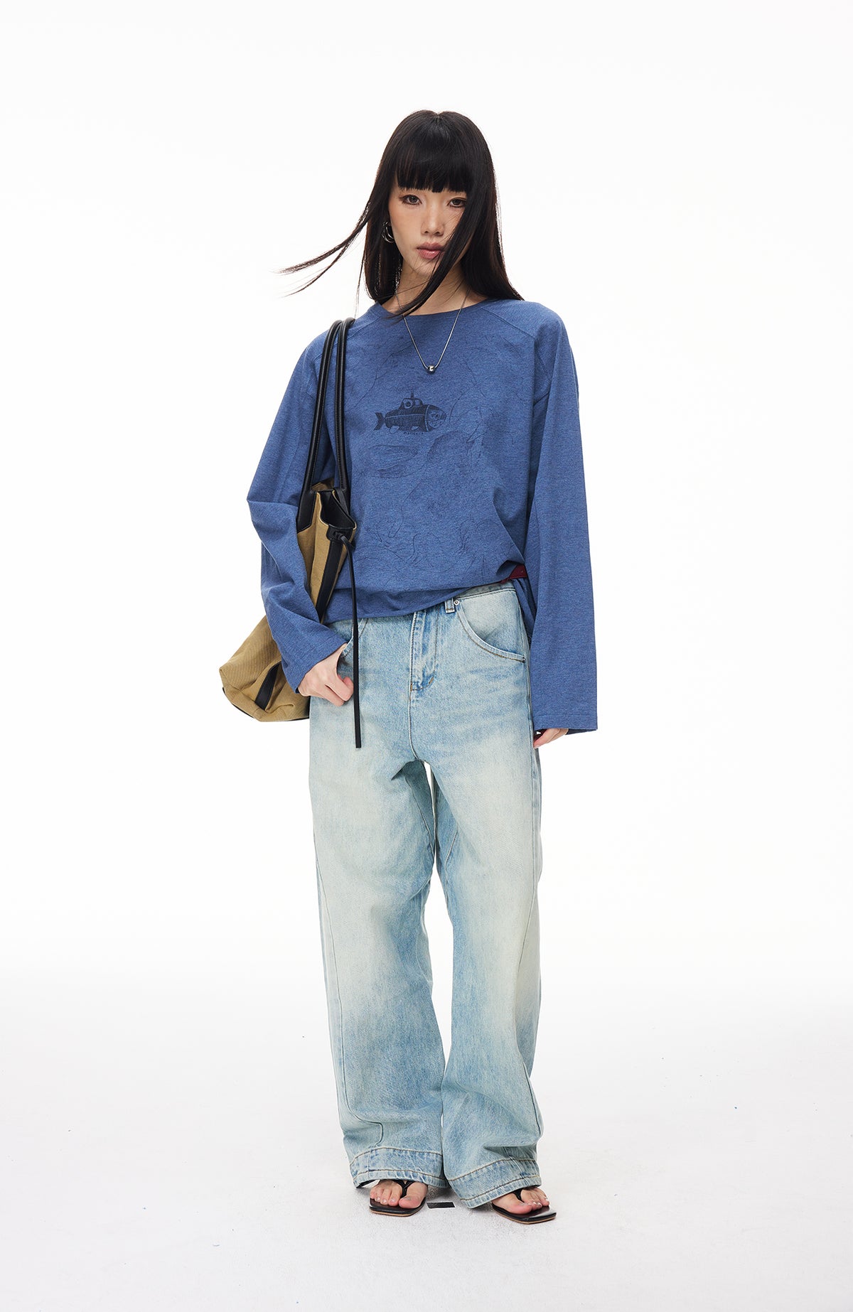 BOTANICA Hand-Painted Deconstructed Raglan Long-Sleeve Tee