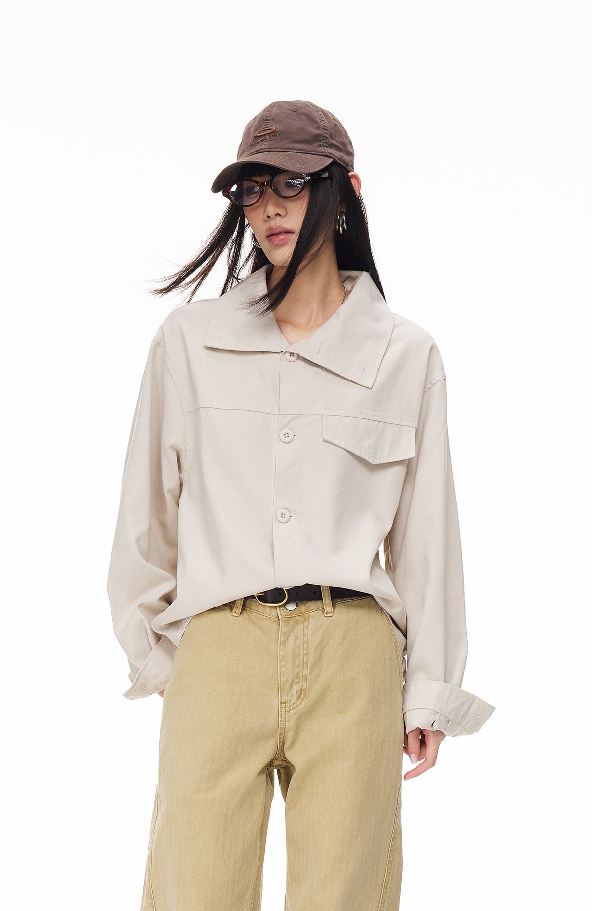 BOTANICA Deconstructed Asymmetric Placket Long-Sleeve Shirt