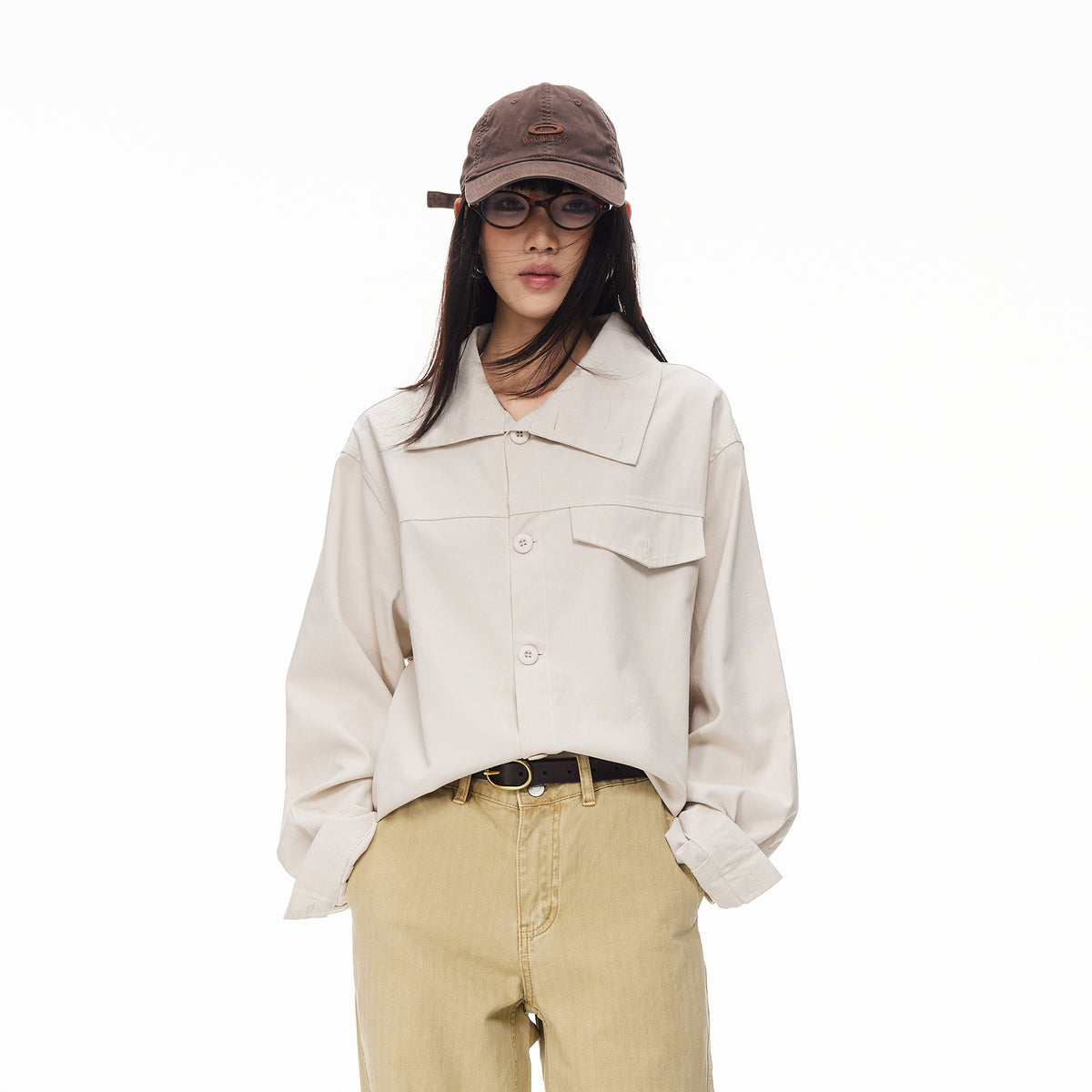 BOTANICA Deconstructed Asymmetric Placket Long-Sleeve Shirt