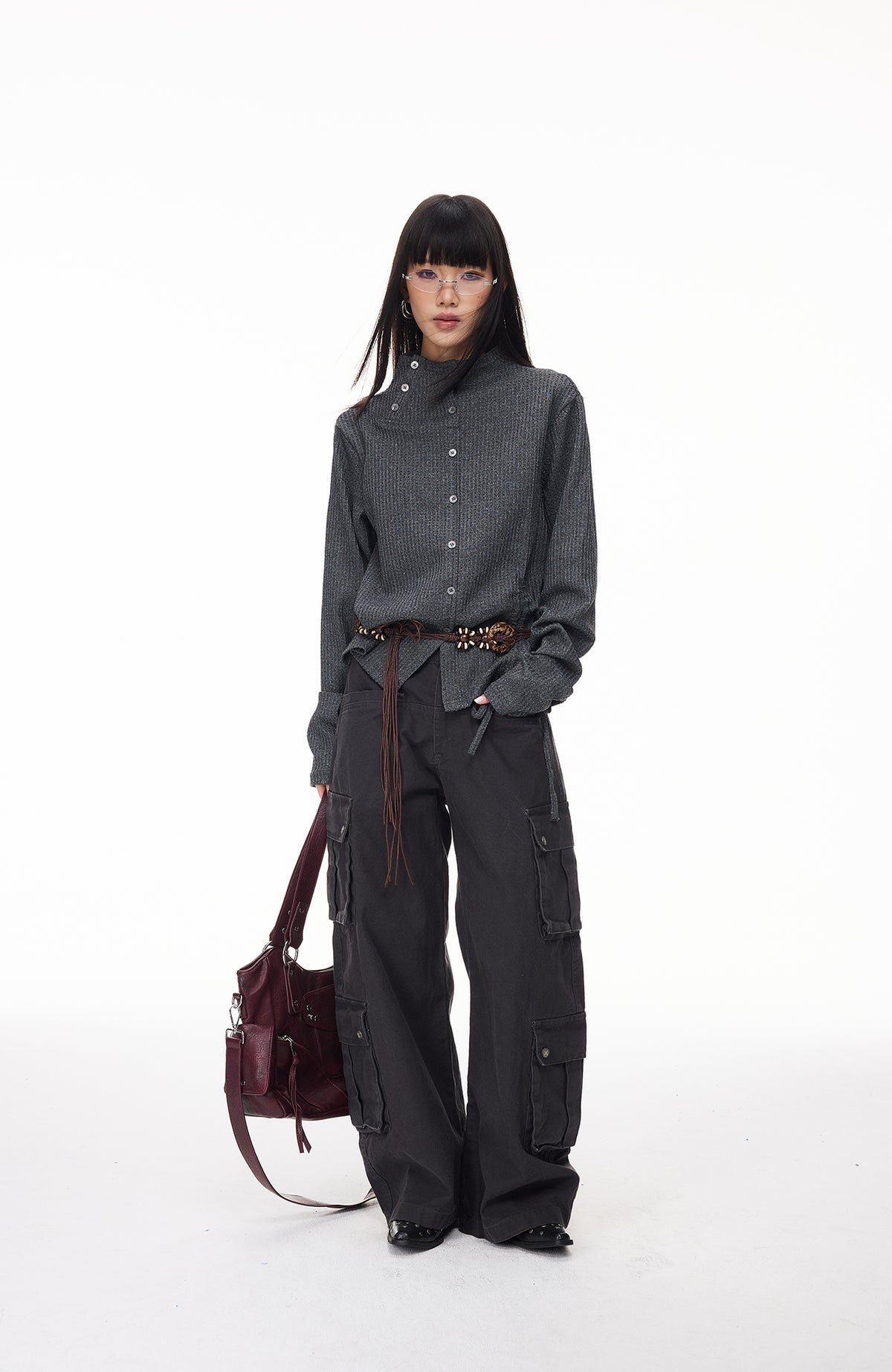 BOTANICA Drawstring Mock-Neck Long-Sleeve Tee
