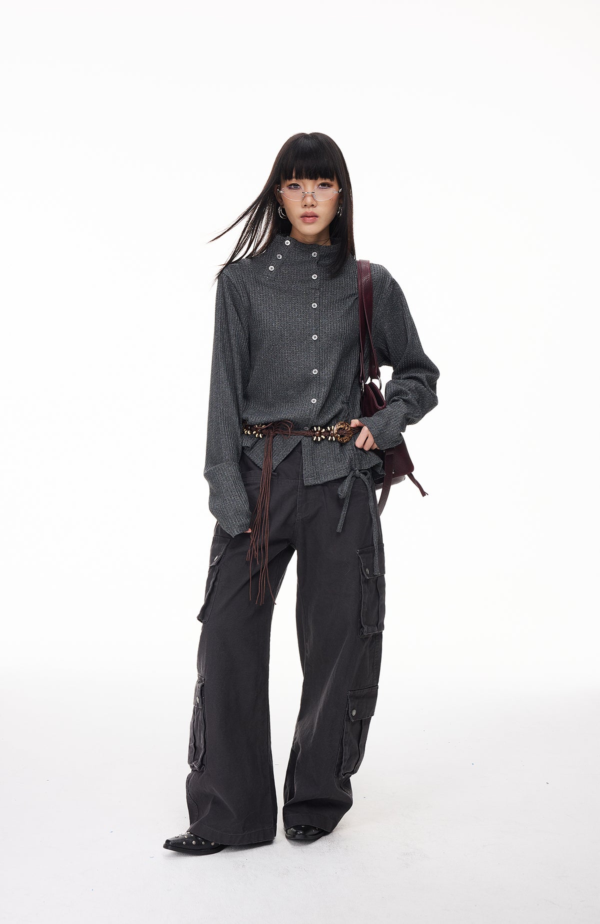 BOTANICA Drawstring Mock-Neck Long-Sleeve Tee