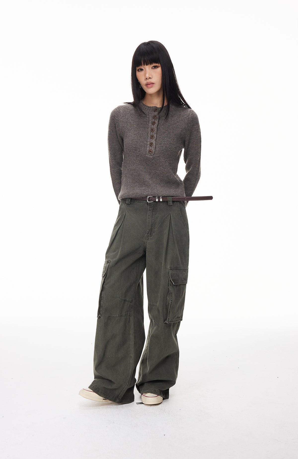 BOTANICA Washed Double-Pleat Multi-Pocket Wide-Leg Pants