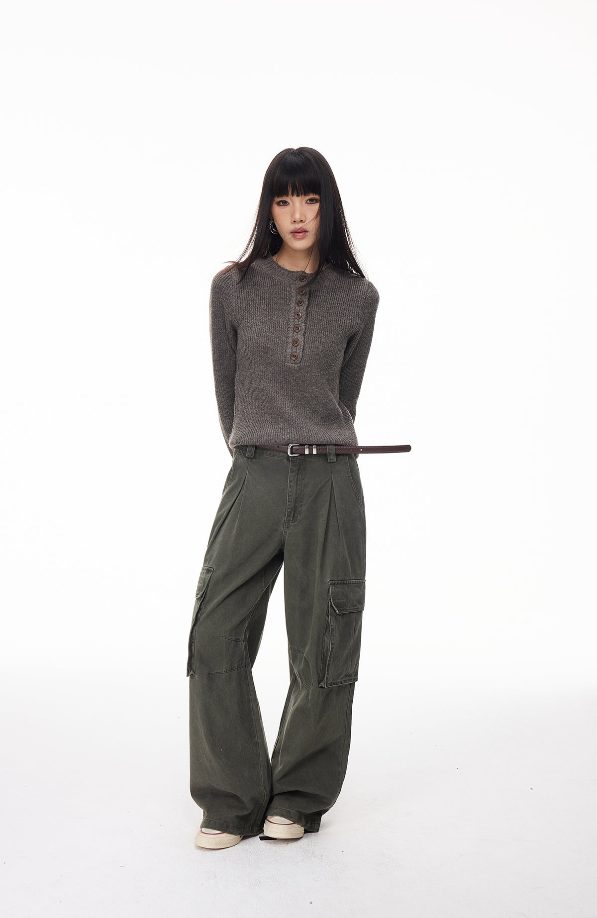 BOTANICA Washed Double-Pleat Multi-Pocket Wide-Leg Pants