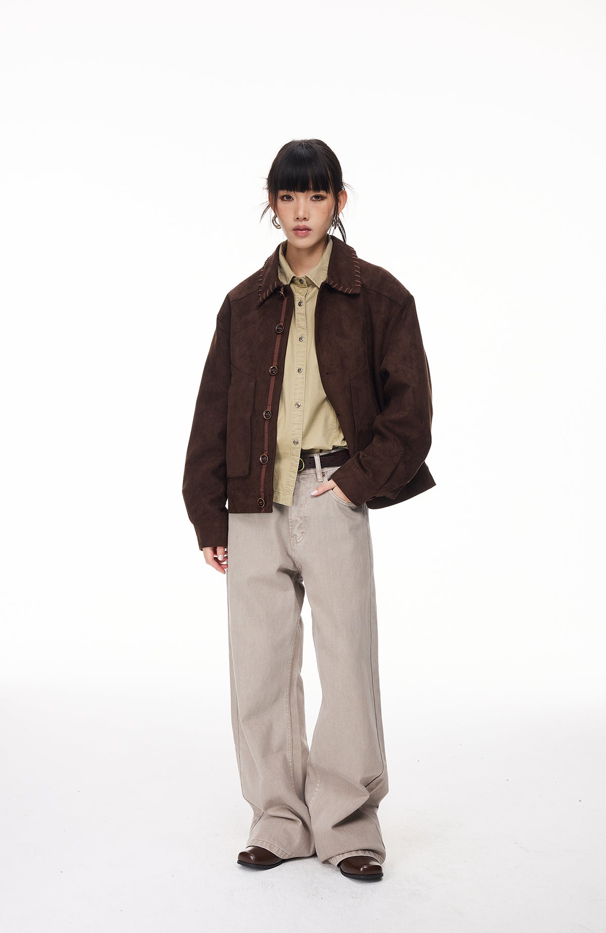 BOTANICA Retro Faux Suede Flap-Pocket Biker Jacket