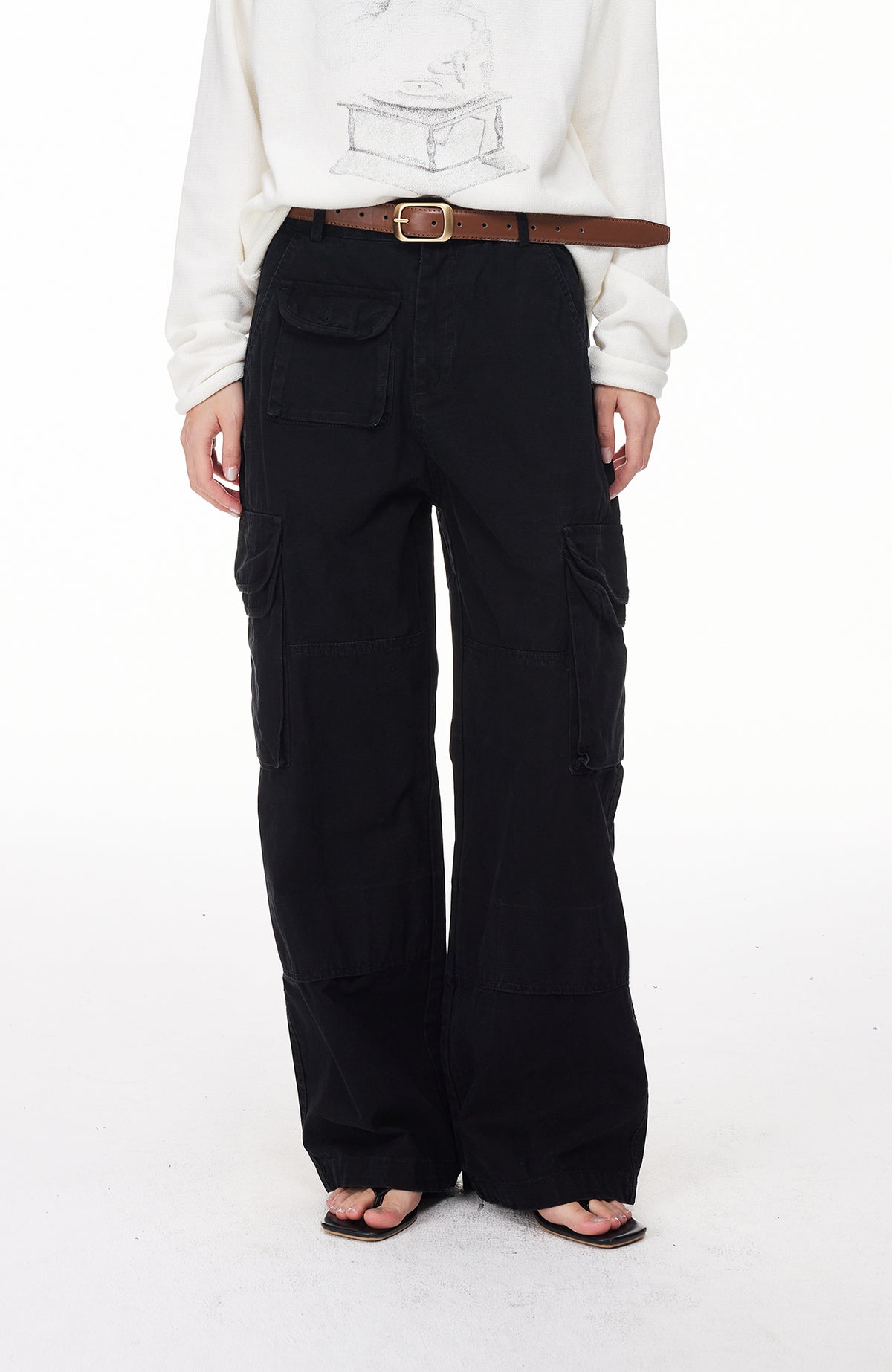 BOTANICA Washed Multi-Pocket Straight-Leg Cargo Jeans