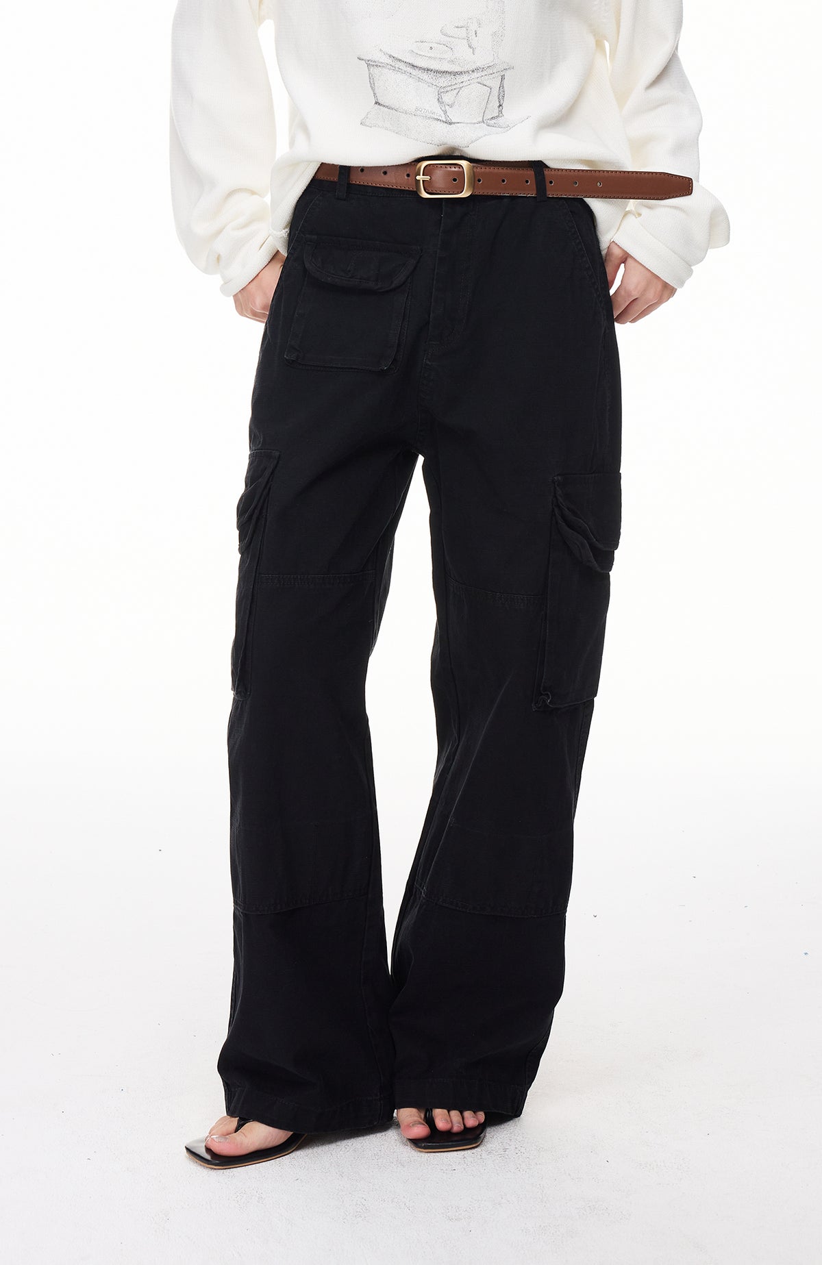 BOTANICA Washed Multi-Pocket Straight-Leg Cargo Jeans