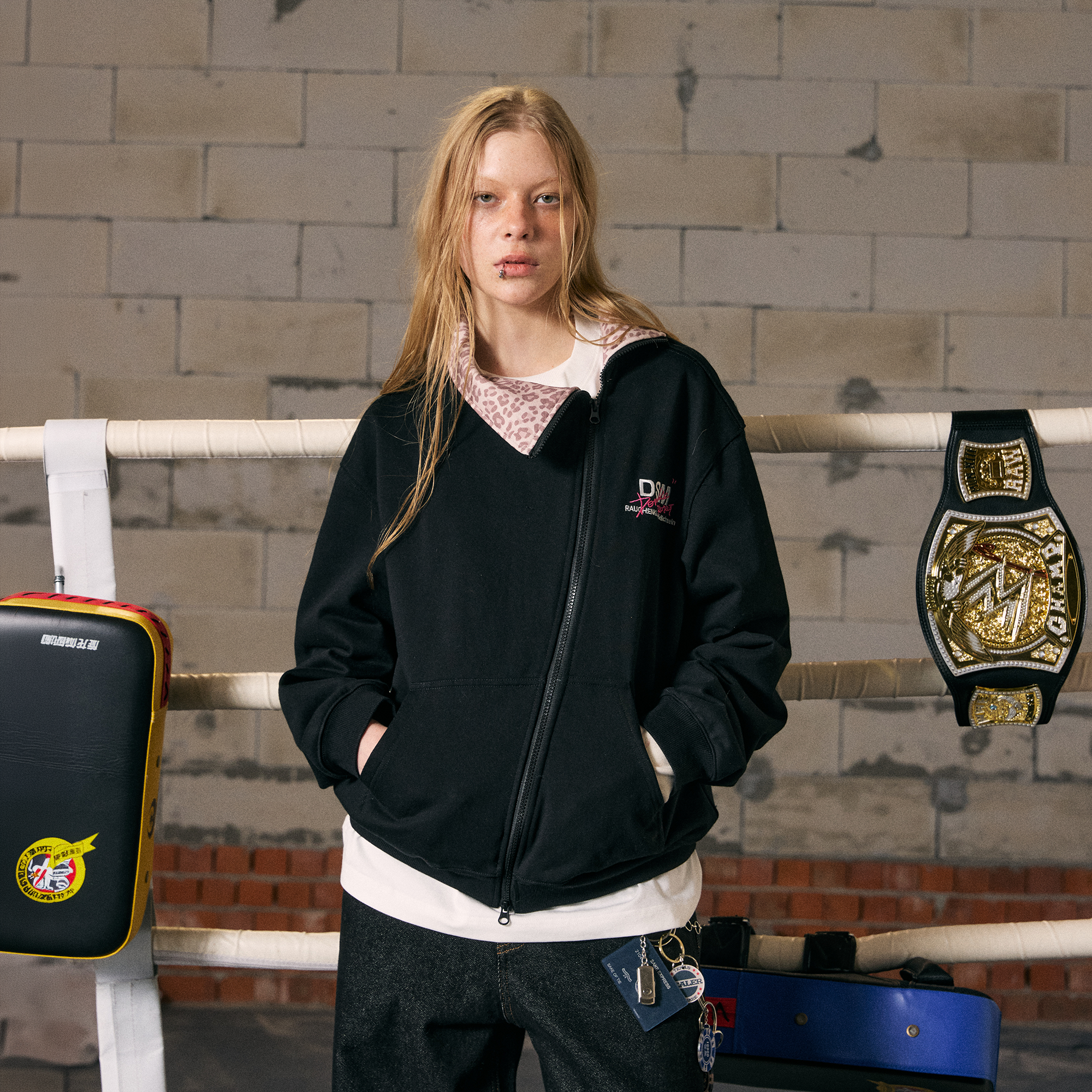 DONSMOKE Asymmetric Zip Leopard-Spliced Jacket, premium urban and streetwear designers apparel on PROJECTISR.com, DONSMOKE