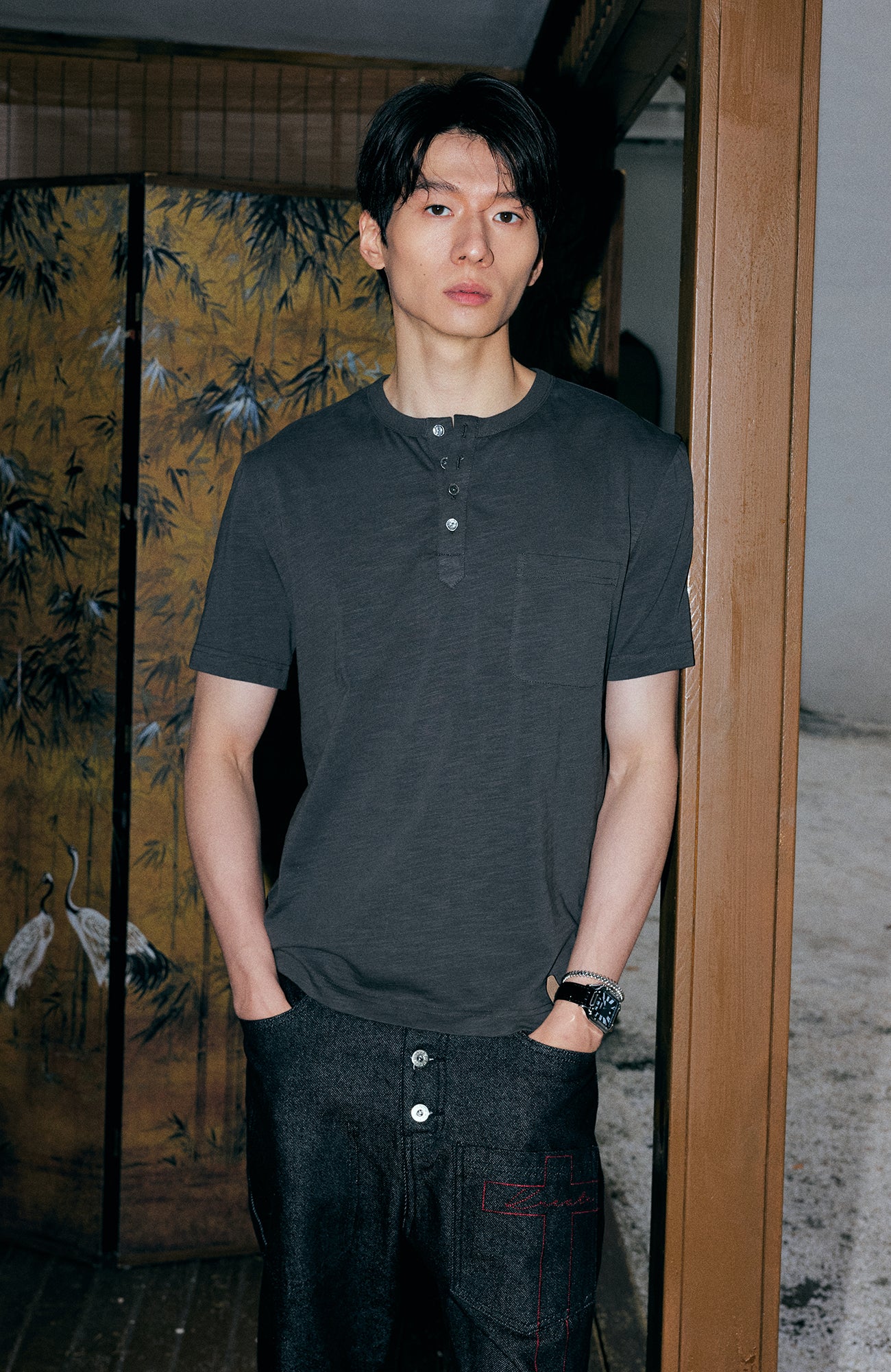 KREATE Cross-Stitch Henley T-Shirt, premium urban and streetwear designers apparel on PROJECTISR.com, KREATE