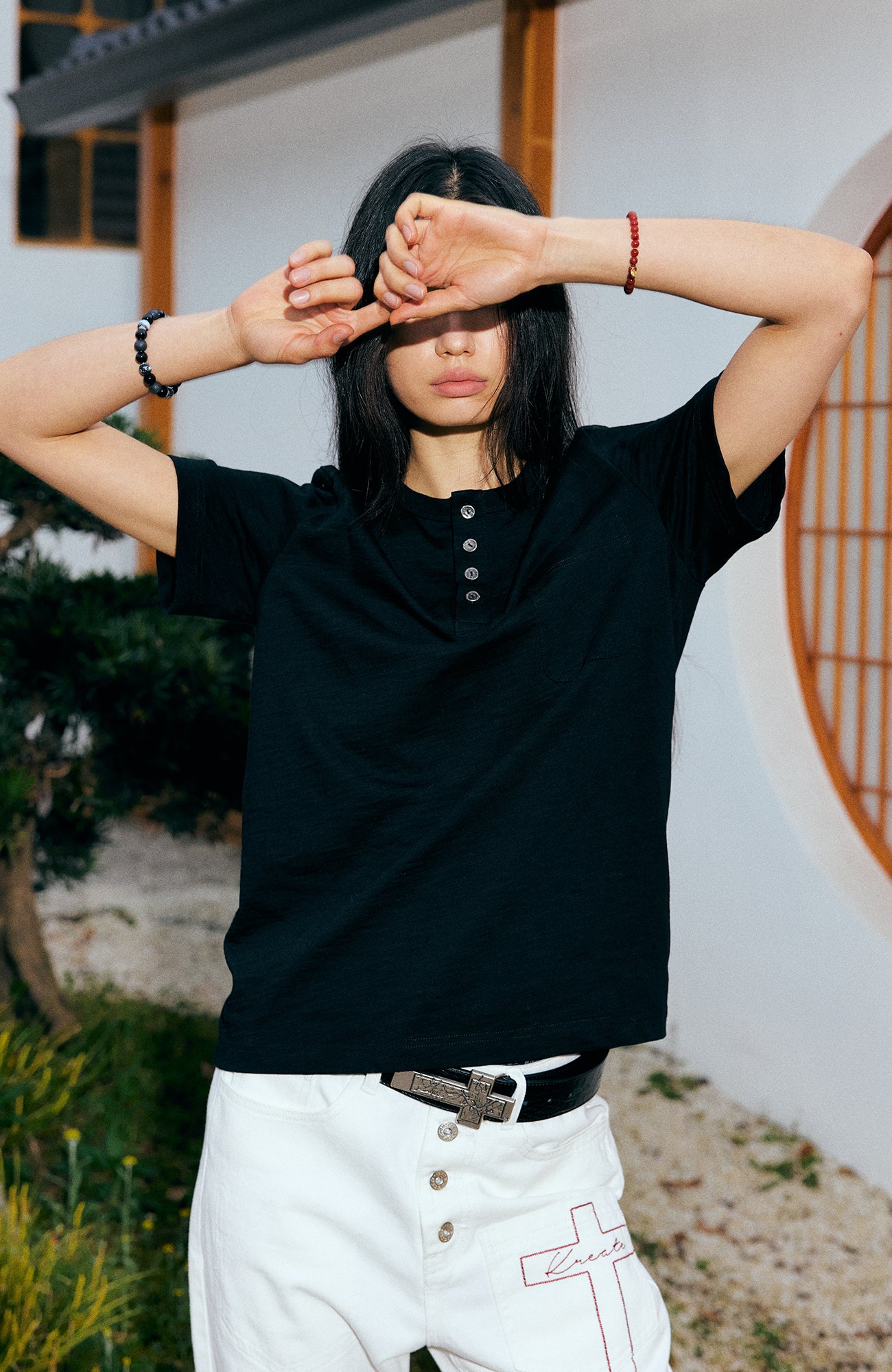 KREATE Cross-Stitch Henley T-Shirt, premium urban and streetwear designers apparel on PROJECTISR.com, KREATE