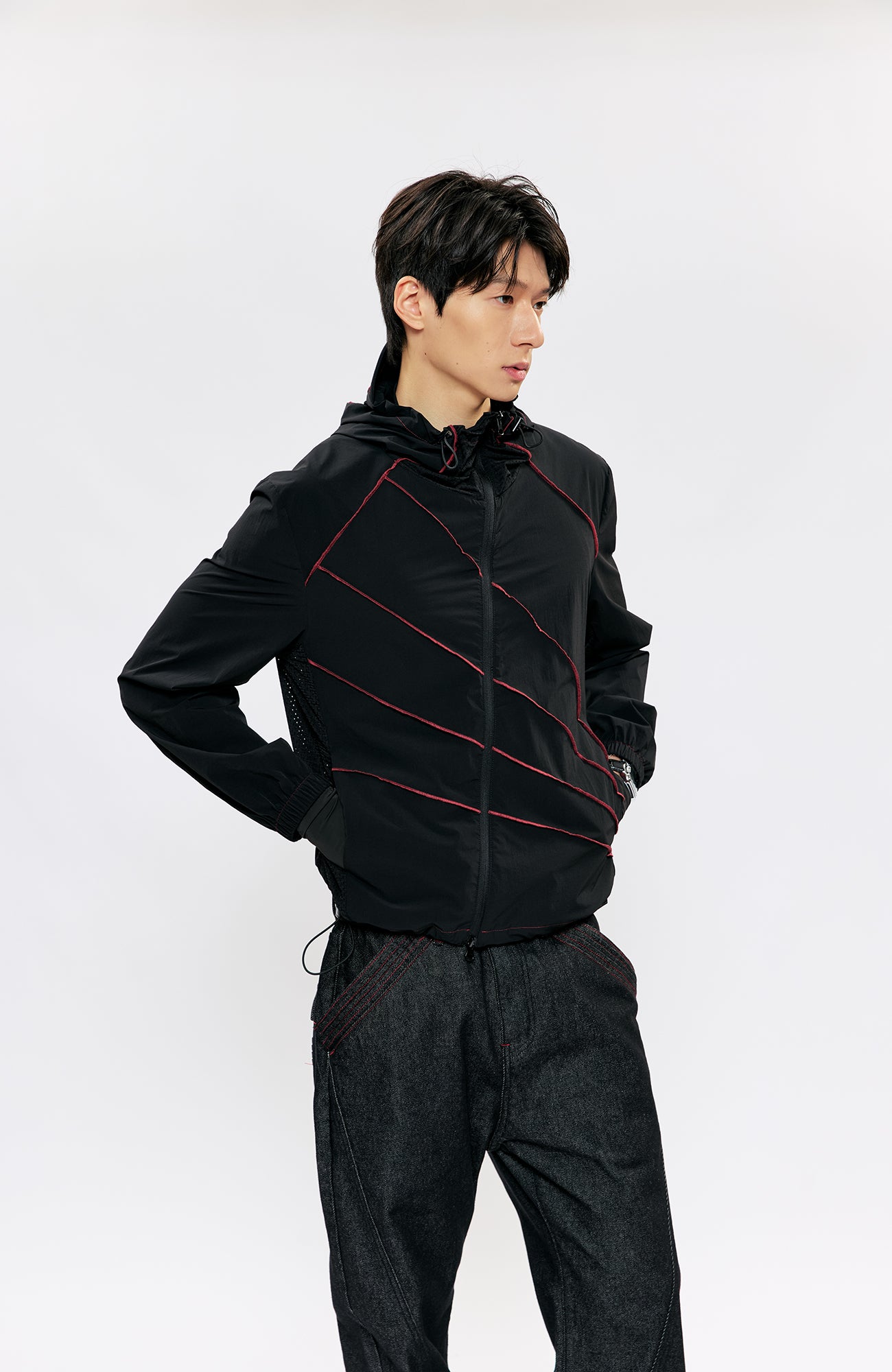KREATE Asymmetrical Zip-Up UV Hooded Jacket, premium urban and streetwear designers apparel on PROJECTISR.com, KREATE