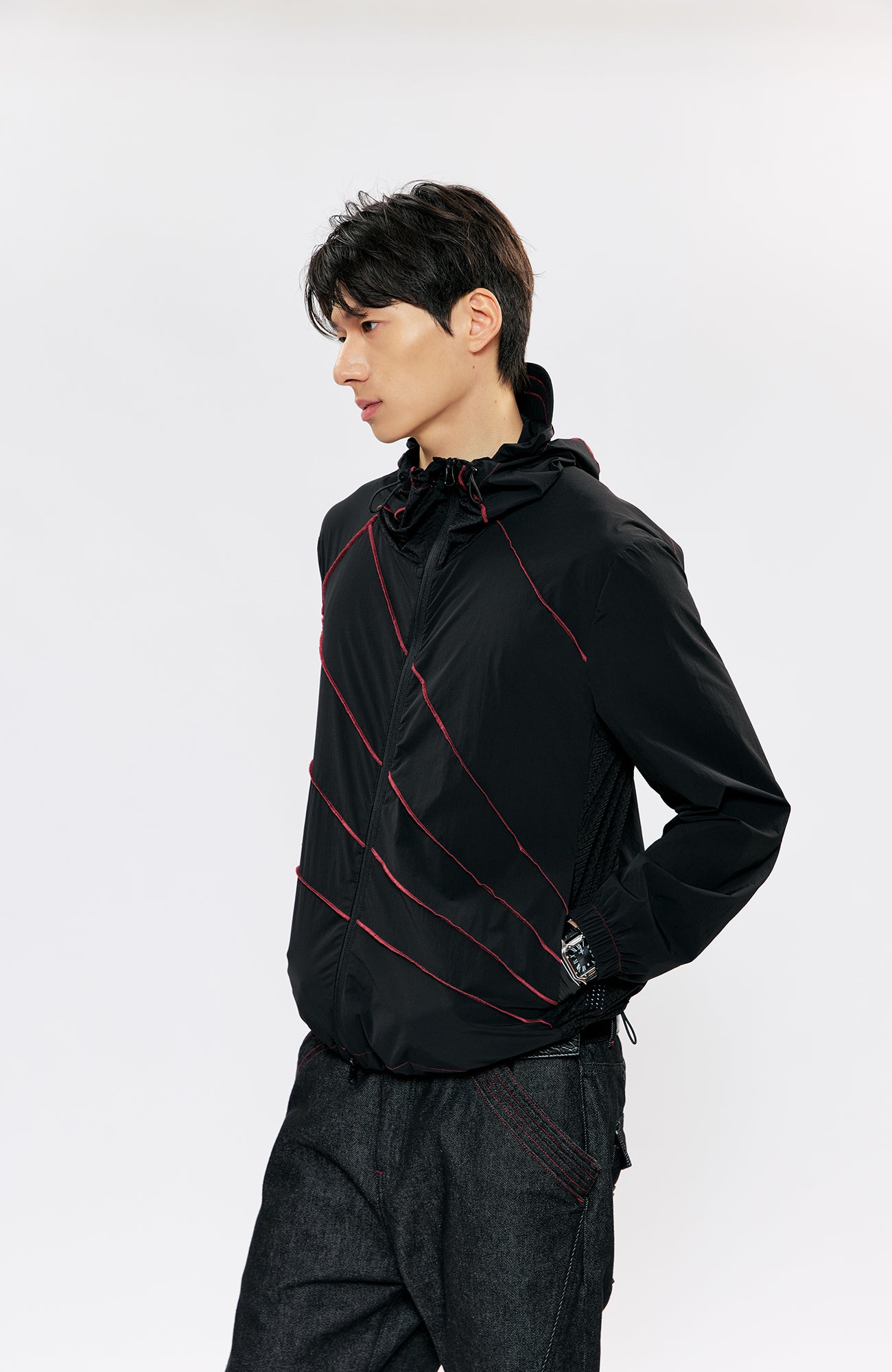 KREATE Asymmetrical Zip-Up UV Hooded Jacket, premium urban and streetwear designers apparel on PROJECTISR.com, KREATE