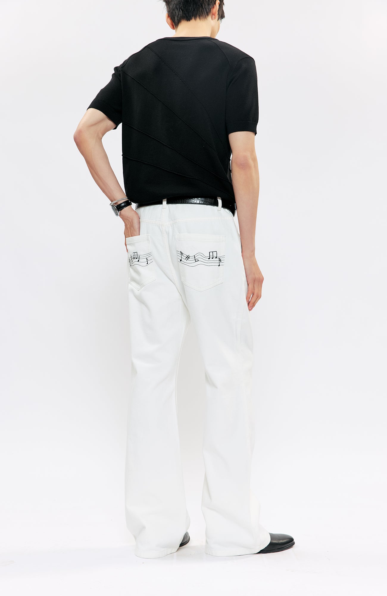KREATE Music-Note Embroidered Flared Jeans, premium urban and streetwear designers apparel on PROJECTISR.com, KREATE