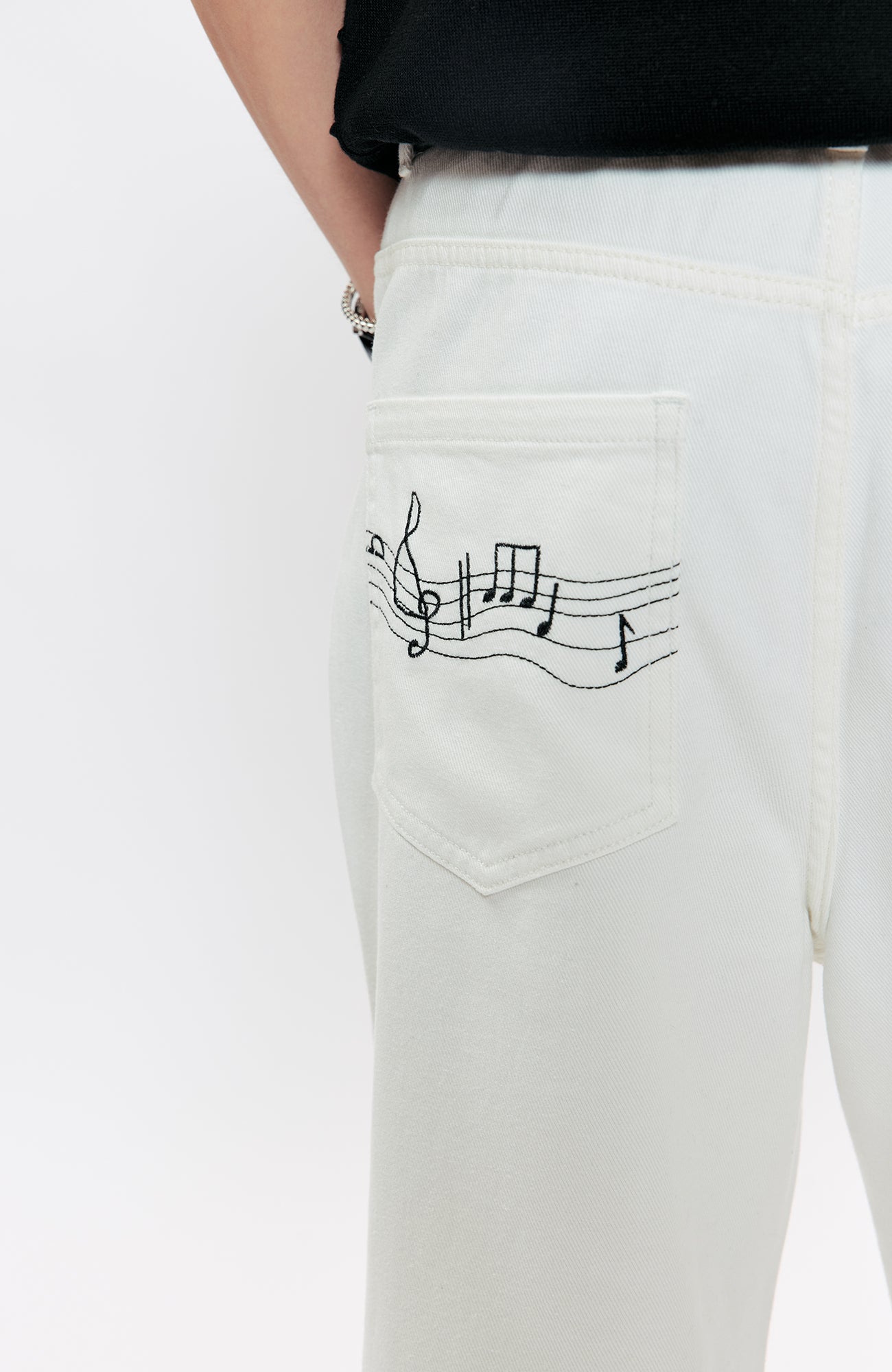KREATE Music-Note Embroidered Flared Jeans, premium urban and streetwear designers apparel on PROJECTISR.com, KREATE