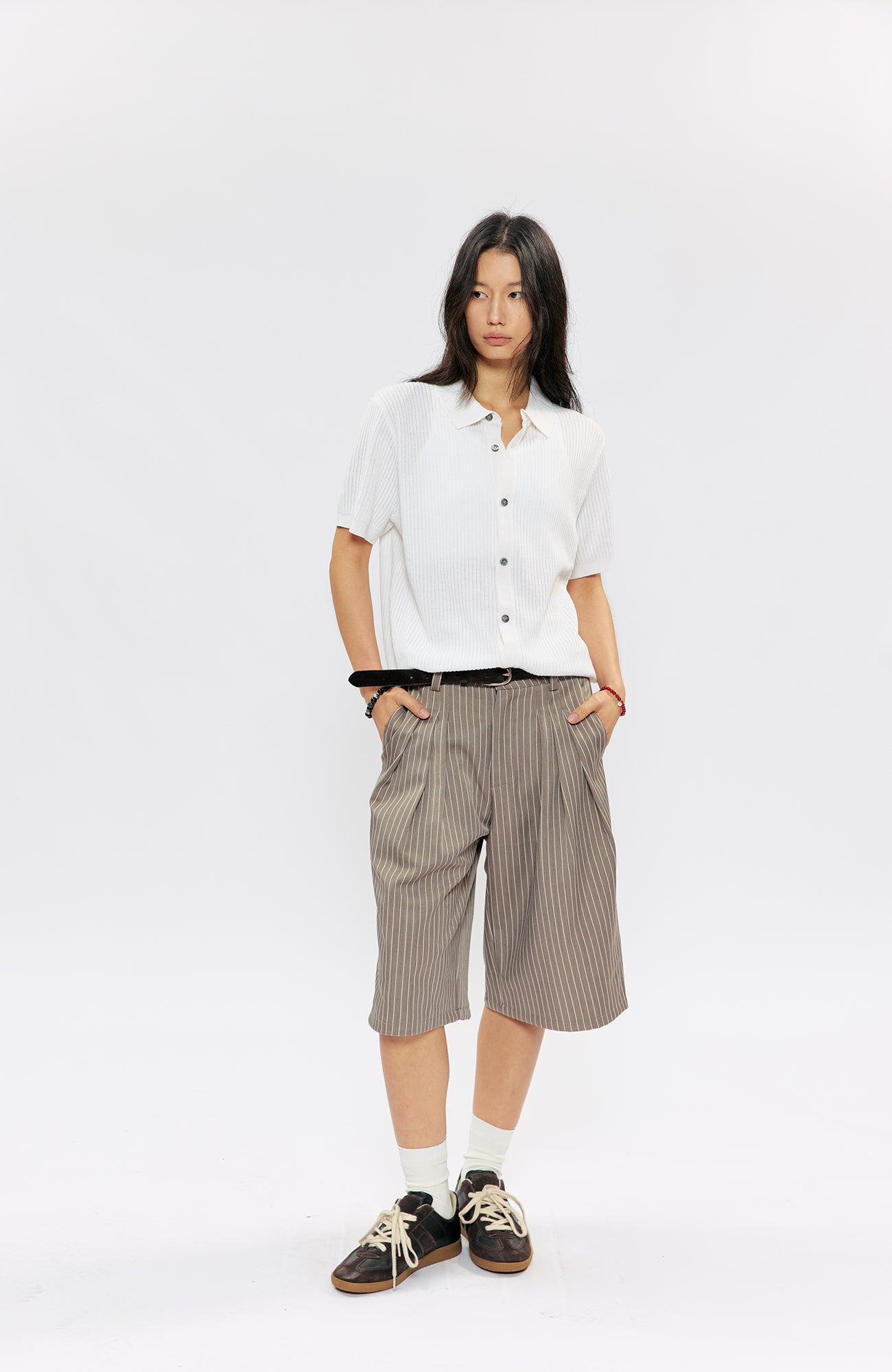KREATE Pinstripe Pleated Suit Shorts, premium urban and streetwear designers apparel on PROJECTISR.com, KREATE