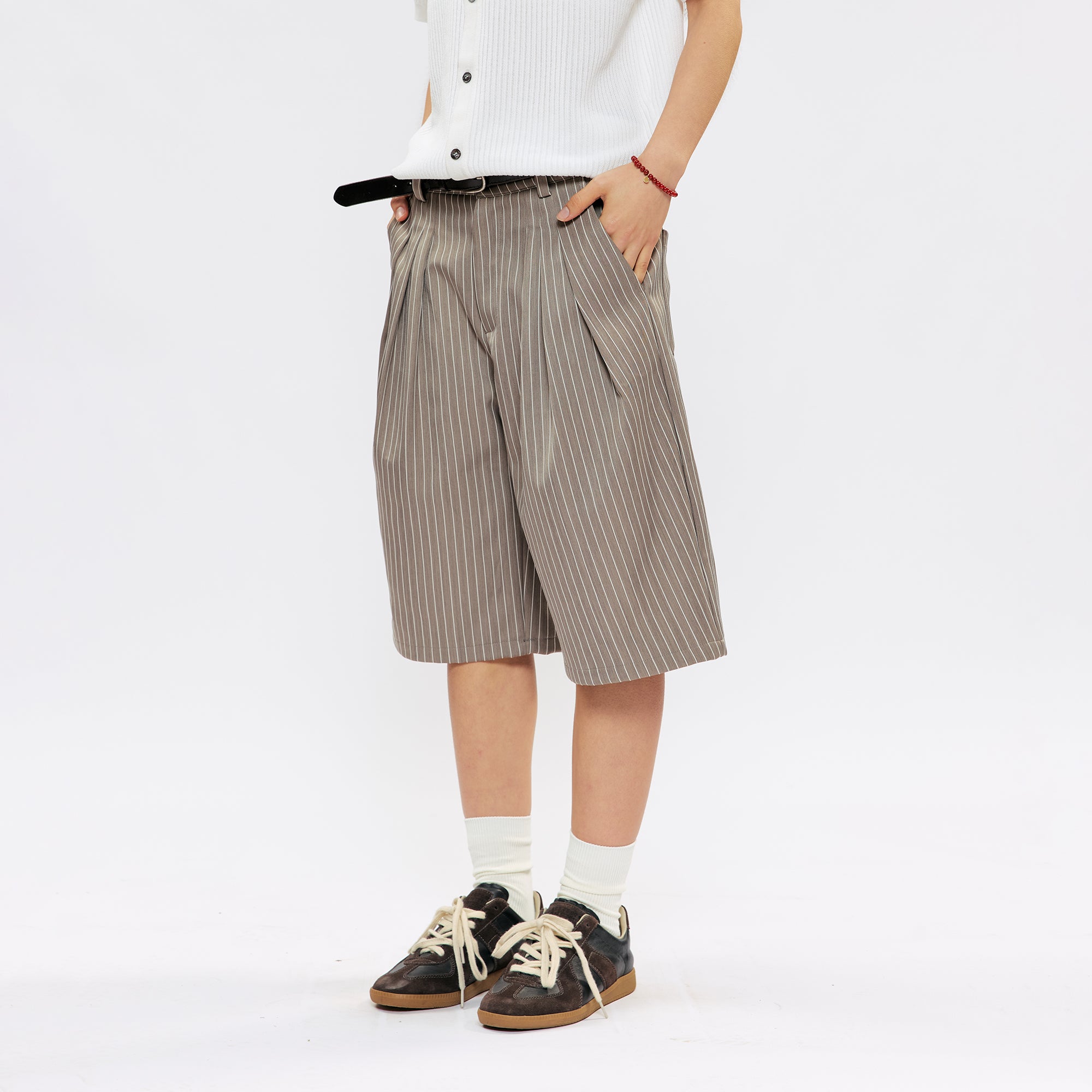 KREATE Pinstripe Pleated Suit Shorts, premium urban and streetwear designers apparel on PROJECTISR.com, KREATE