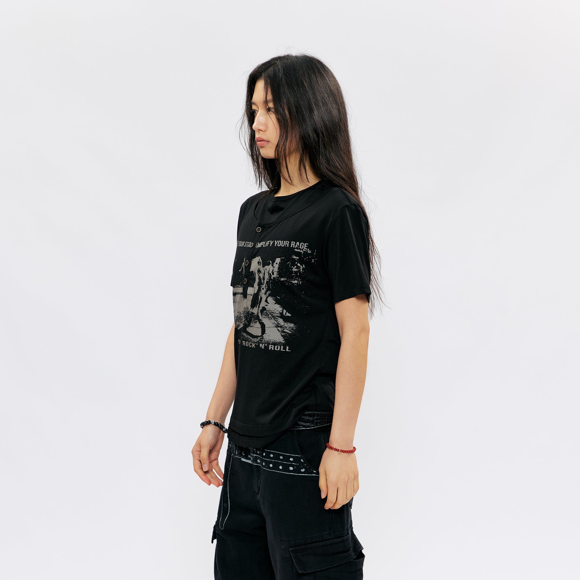 KREATE Faux-Layer Modal Henley Graphic Tee, premium urban and streetwear designers apparel on PROJECTISR.com, KREATE
