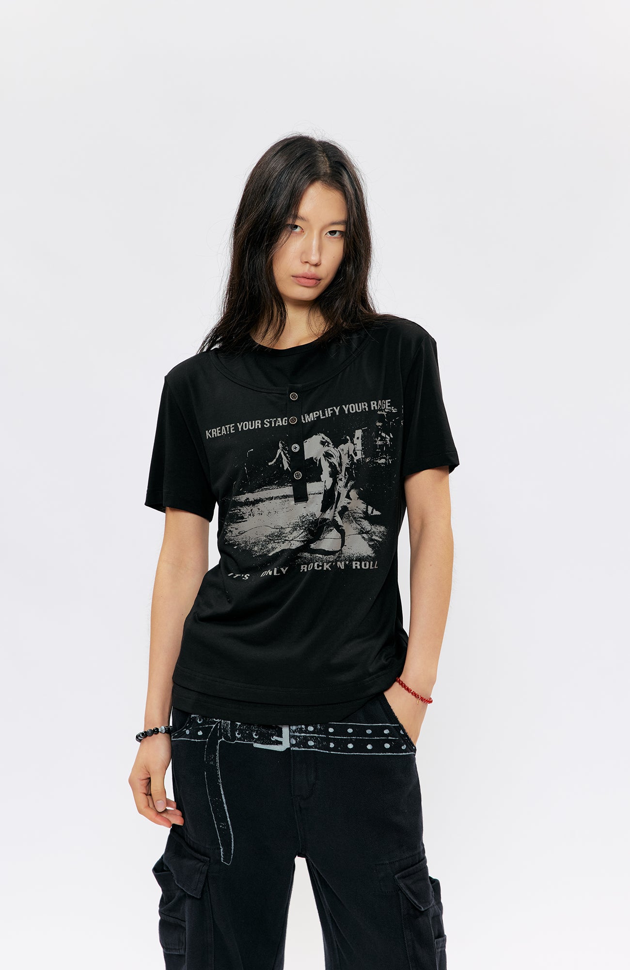 KREATE Faux-Layer Modal Henley Graphic Tee, premium urban and streetwear designers apparel on PROJECTISR.com, KREATE