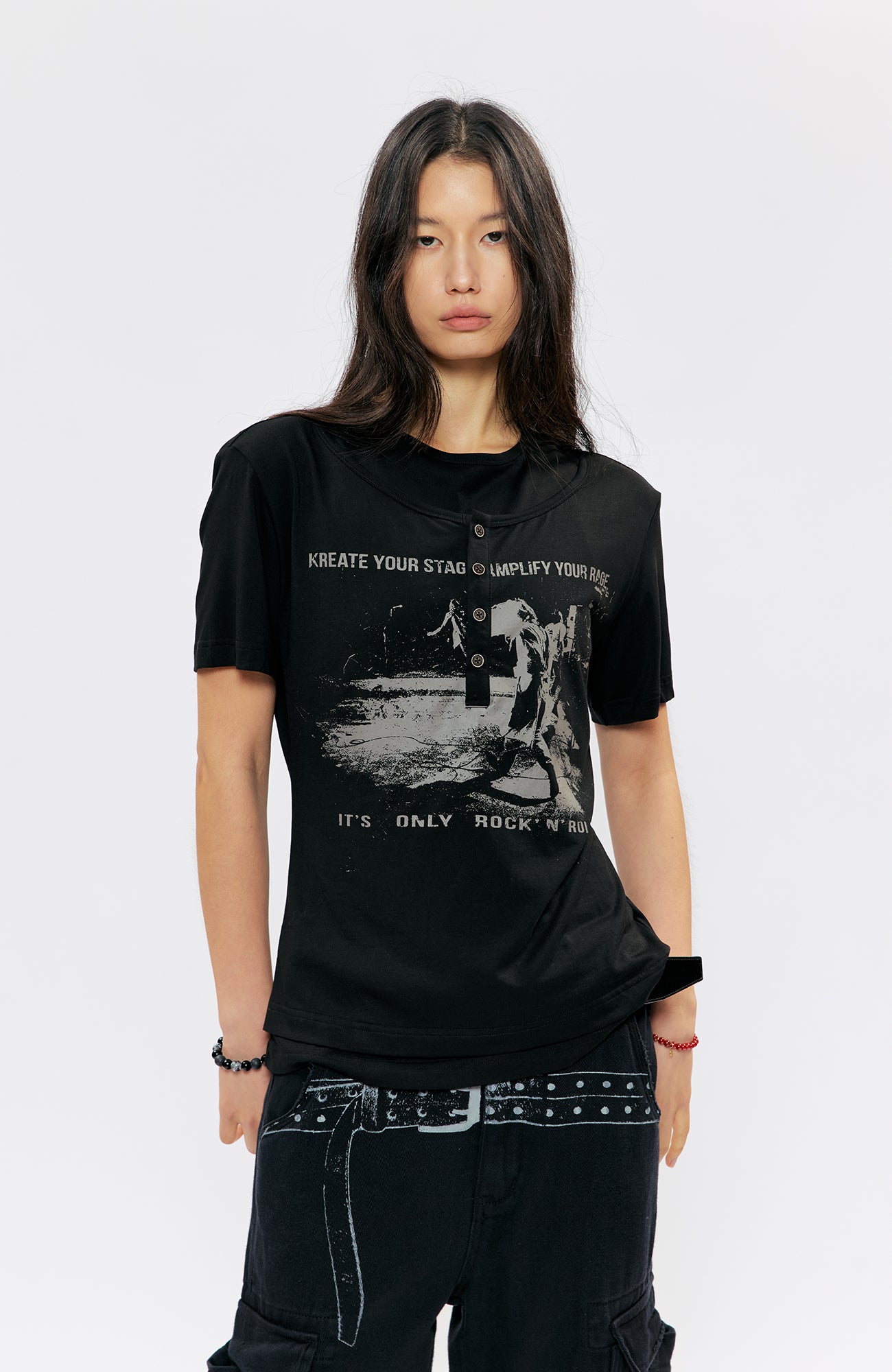 KREATE Faux-Layer Modal Henley Graphic Tee, premium urban and streetwear designers apparel on PROJECTISR.com, KREATE