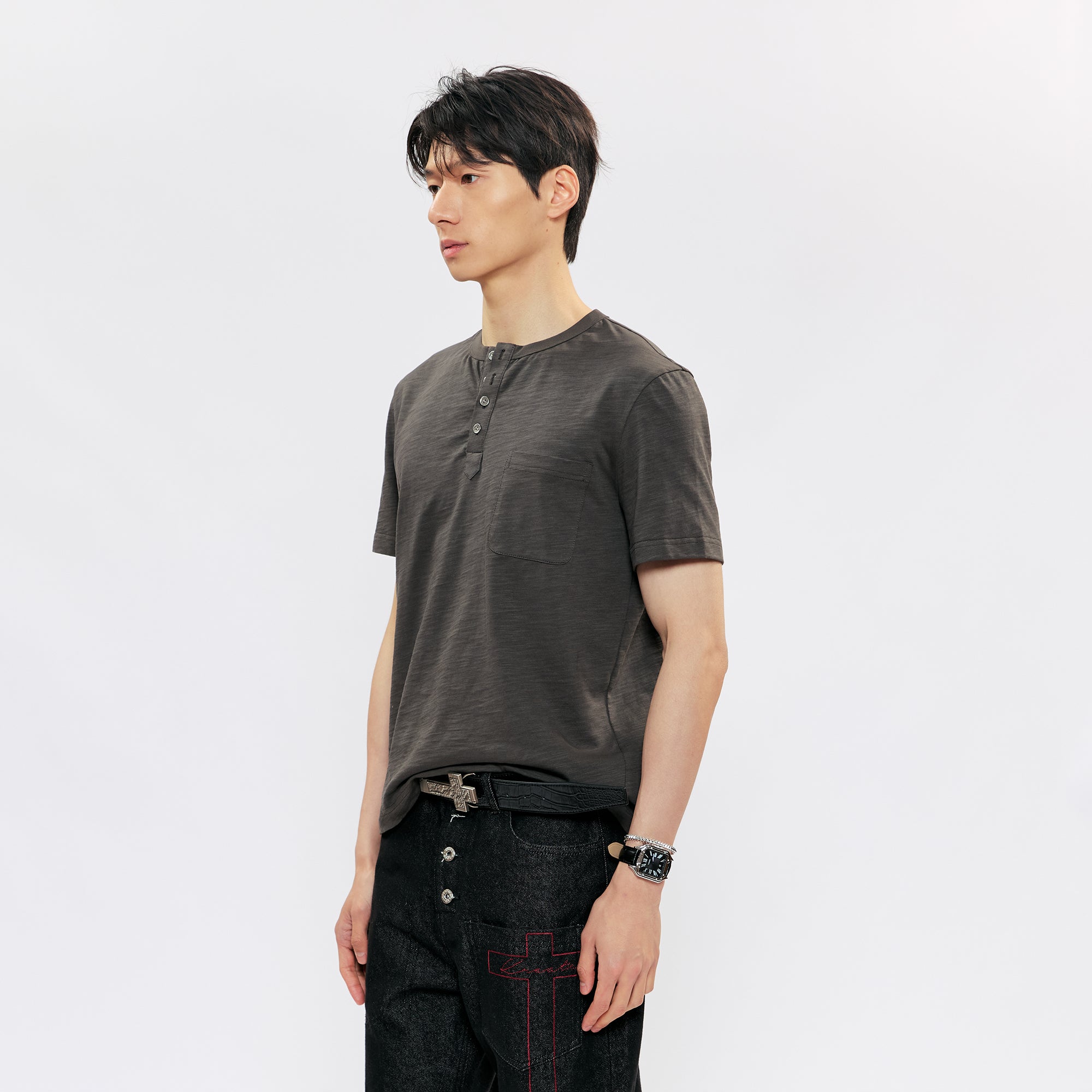 KREATE Cross-Stitch Henley T-Shirt, premium urban and streetwear designers apparel on PROJECTISR.com, KREATE