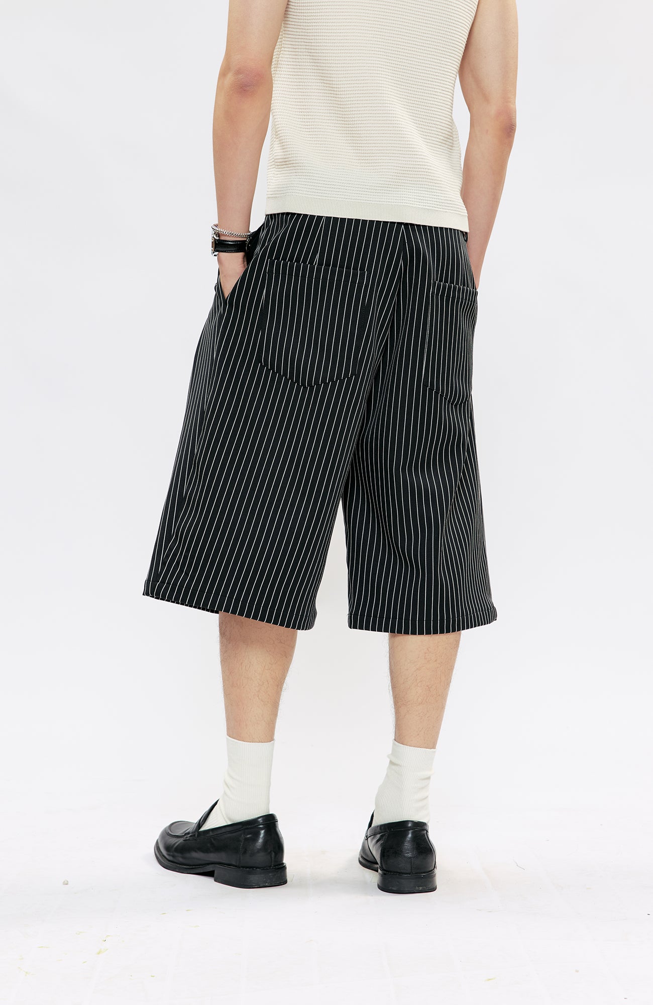 KREATE Pinstripe Pleated Suit Shorts, premium urban and streetwear designers apparel on PROJECTISR.com, KREATE