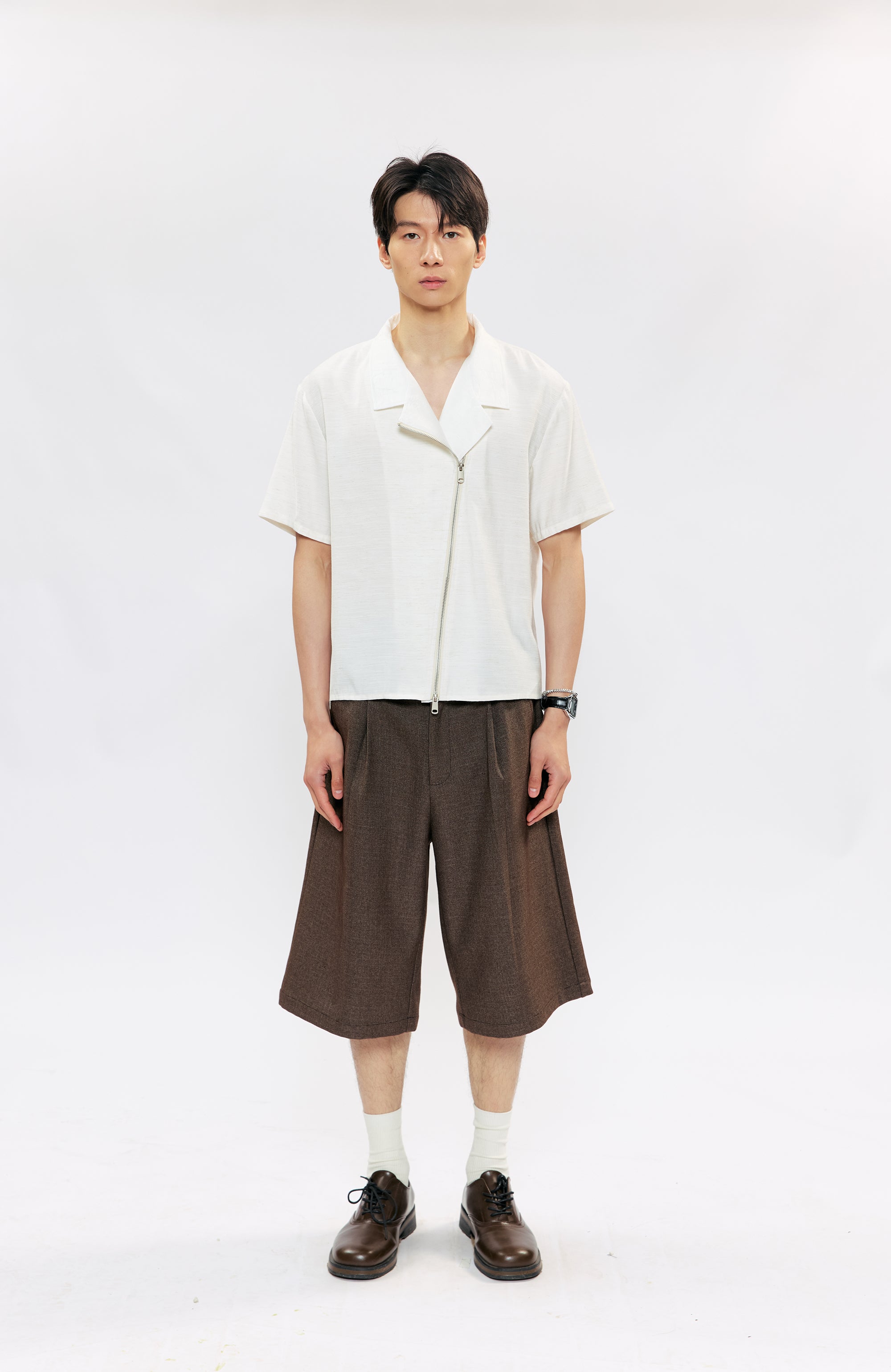 KREATE Asymmetric Zip Short-Sleeve Shirt, premium urban and streetwear designers apparel on PROJECTISR.com, KREATE