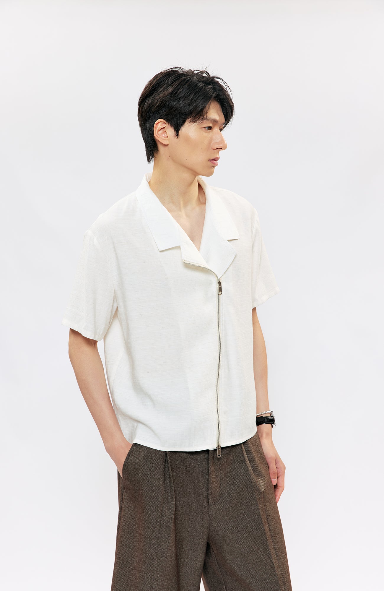 KREATE Asymmetric Zip Short-Sleeve Shirt, premium urban and streetwear designers apparel on PROJECTISR.com, KREATE