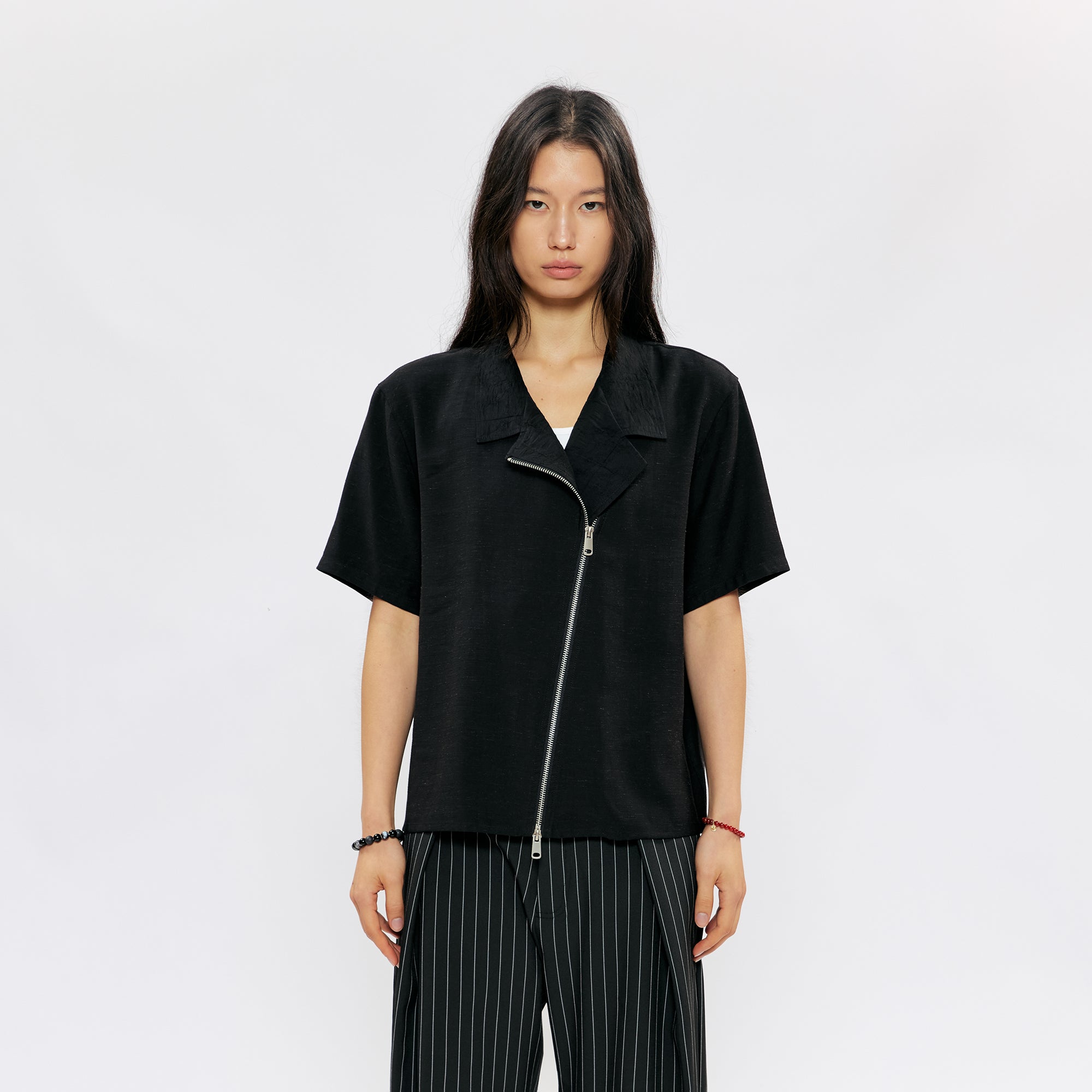 KREATE Asymmetric Zip Short-Sleeve Shirt, premium urban and streetwear designers apparel on PROJECTISR.com, KREATE