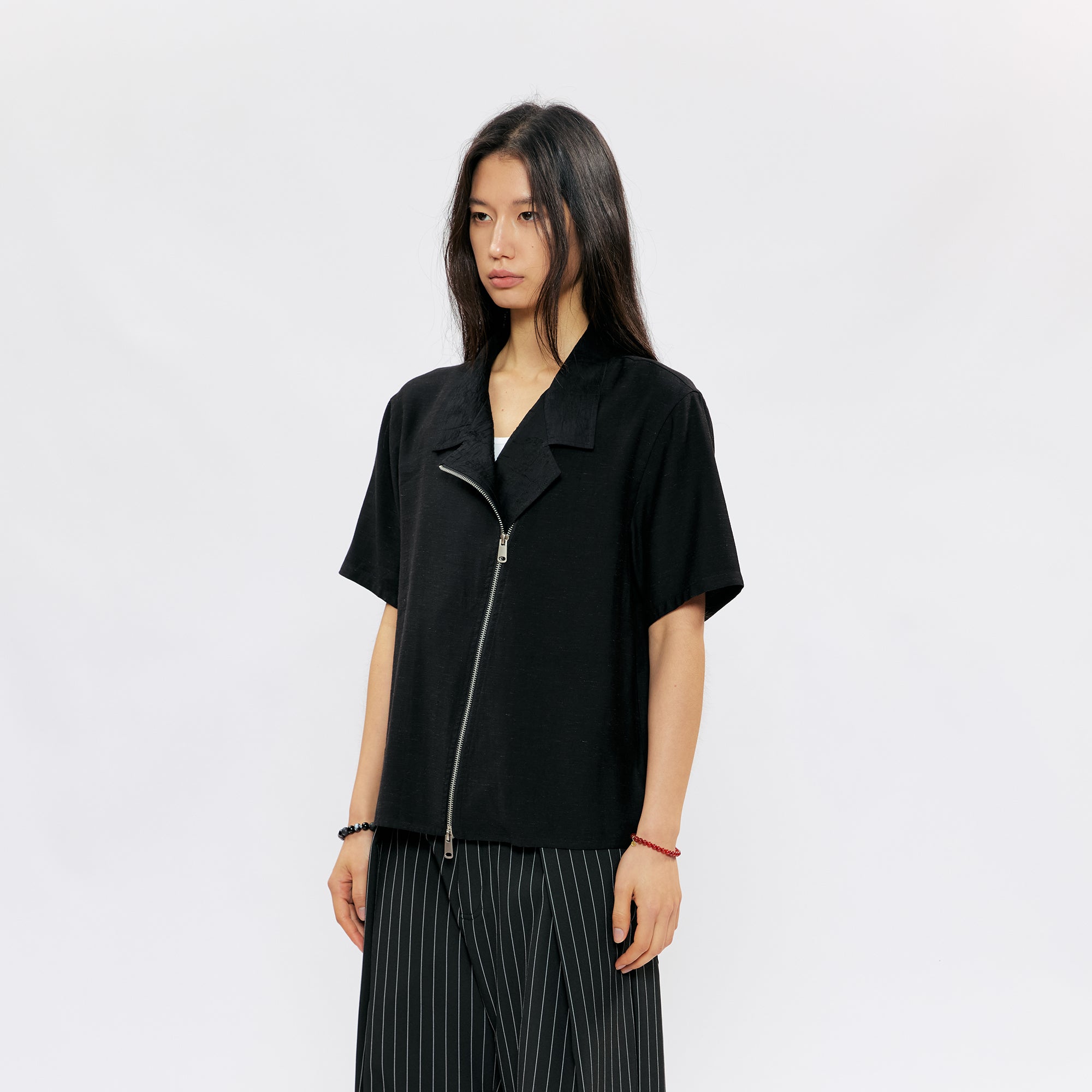 KREATE Asymmetric Zip Short-Sleeve Shirt, premium urban and streetwear designers apparel on PROJECTISR.com, KREATE