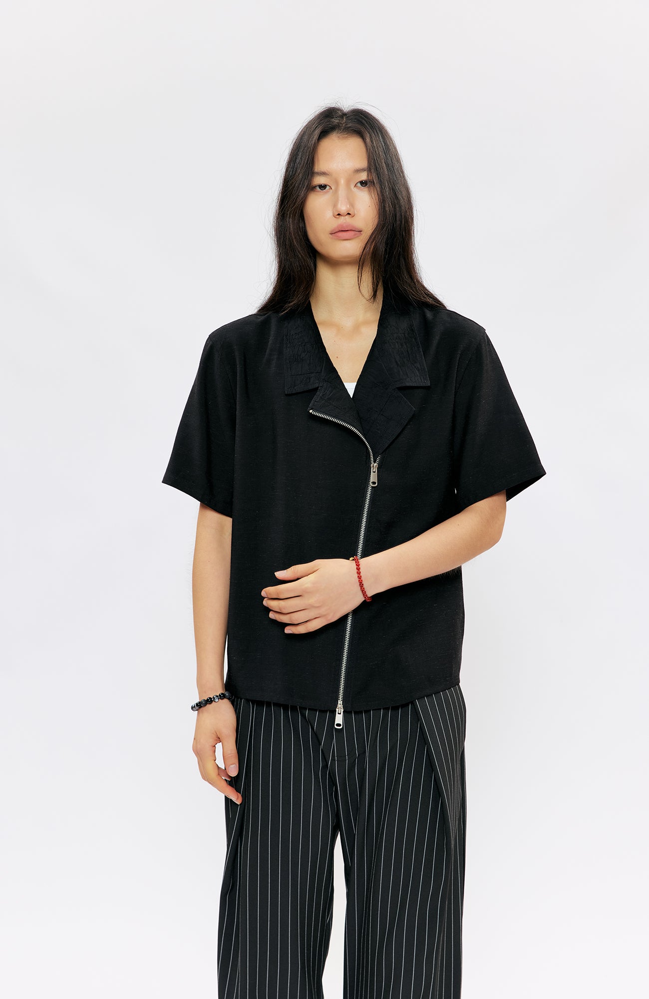 KREATE Asymmetric Zip Short-Sleeve Shirt, premium urban and streetwear designers apparel on PROJECTISR.com, KREATE