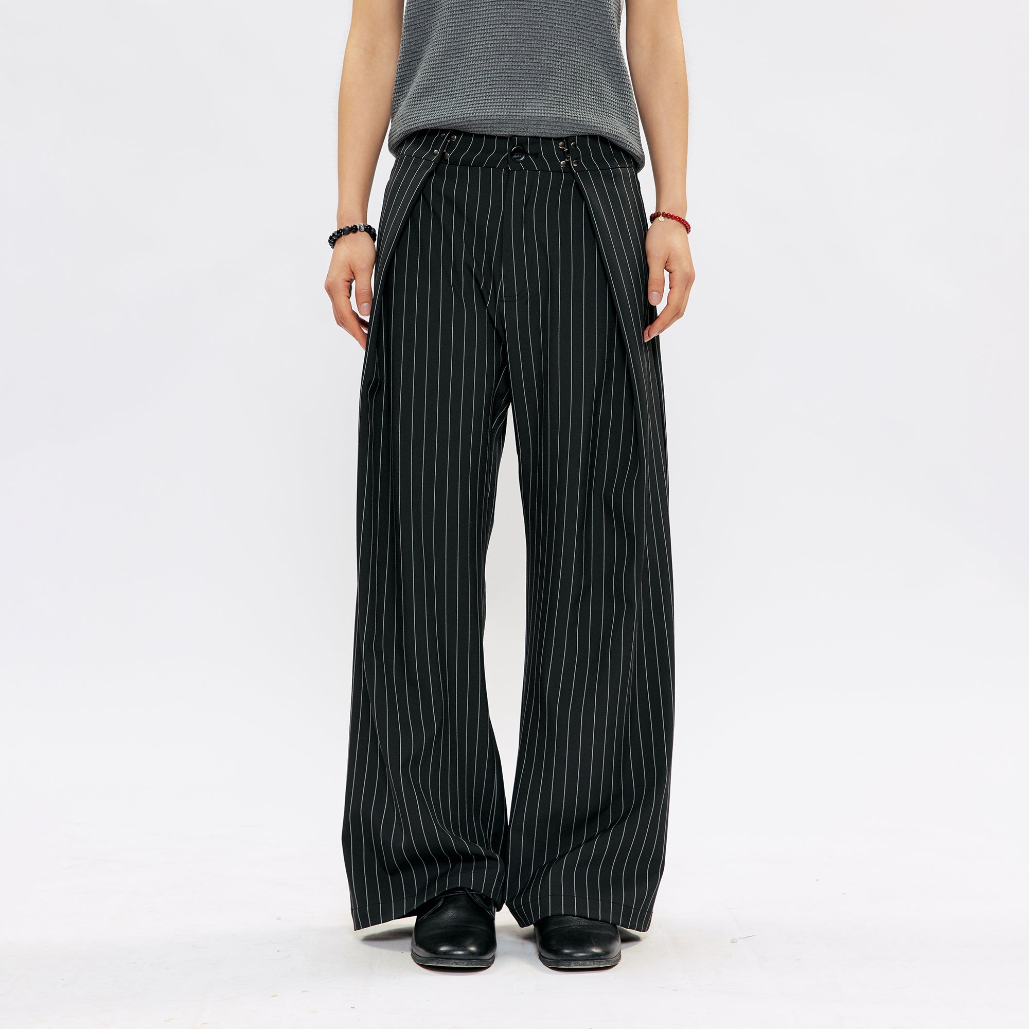 KREATE Pleated Pinstripe Wide-Leg Trousers, premium urban and streetwear designers apparel on PROJECTISR.com, KREATE