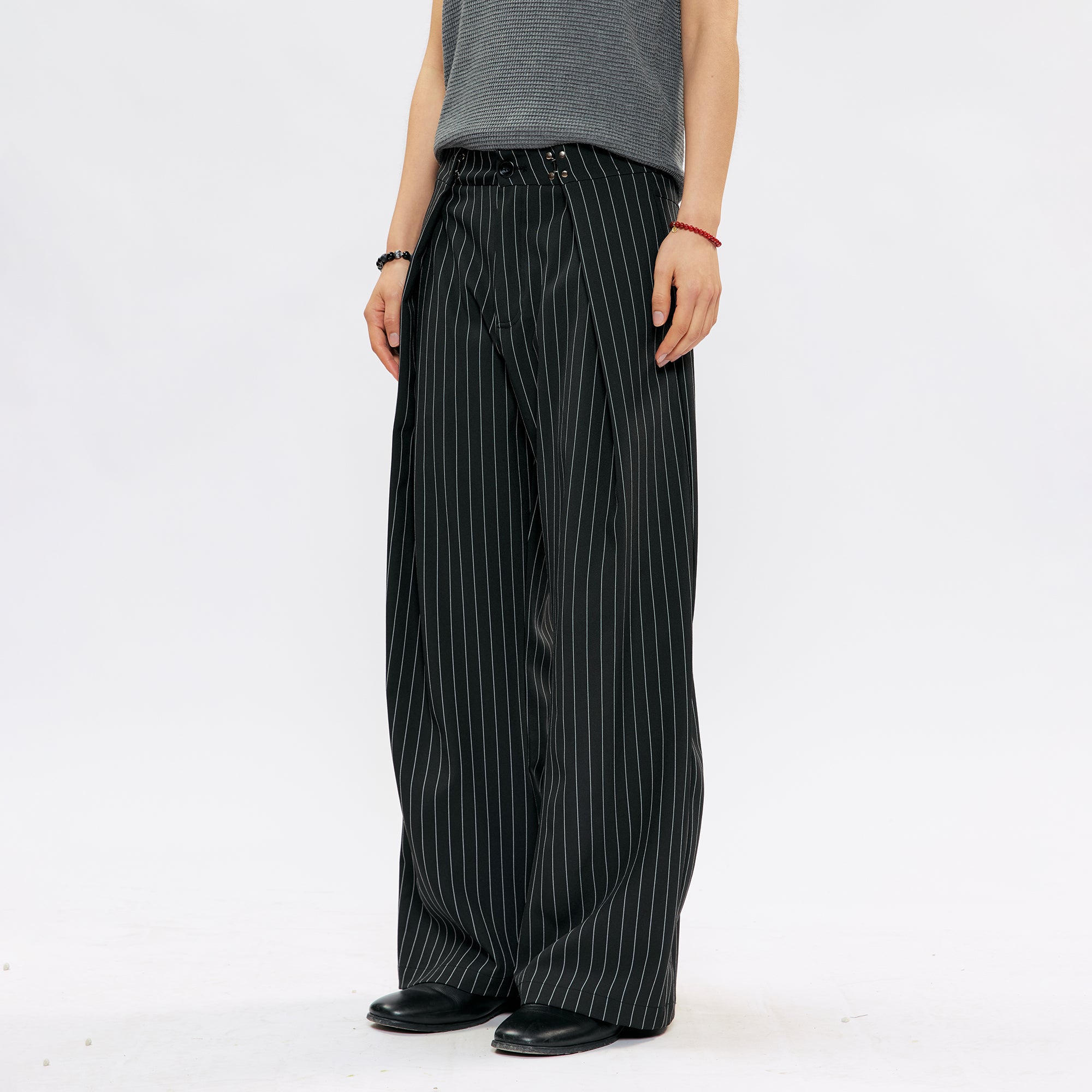 KREATE Pleated Pinstripe Wide-Leg Trousers, premium urban and streetwear designers apparel on PROJECTISR.com, KREATE