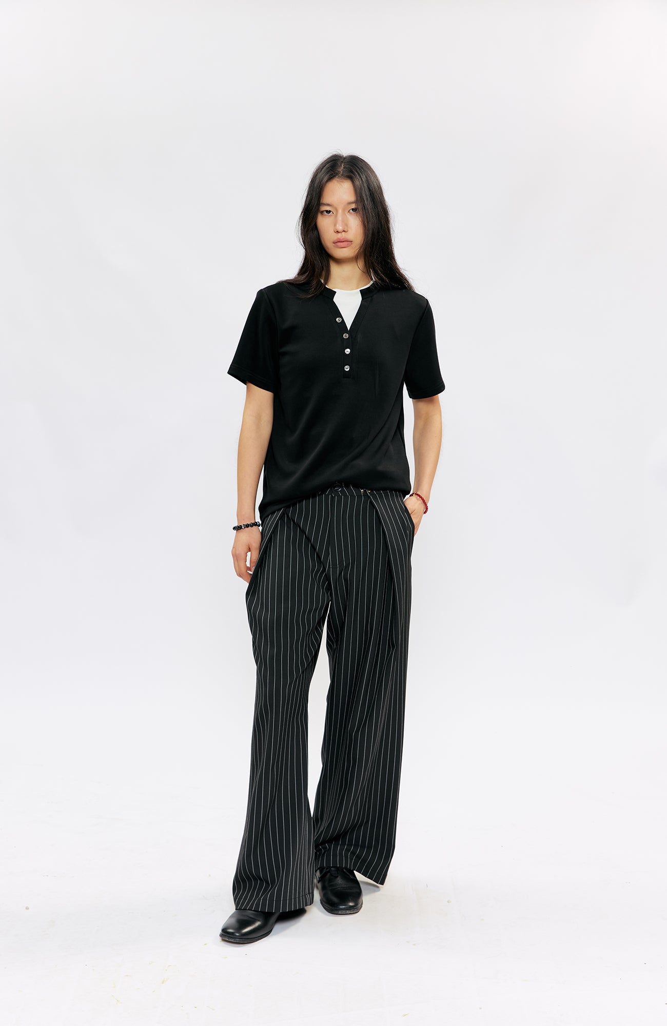 KREATE Pleated Pinstripe Wide-Leg Trousers, premium urban and streetwear designers apparel on PROJECTISR.com, KREATE