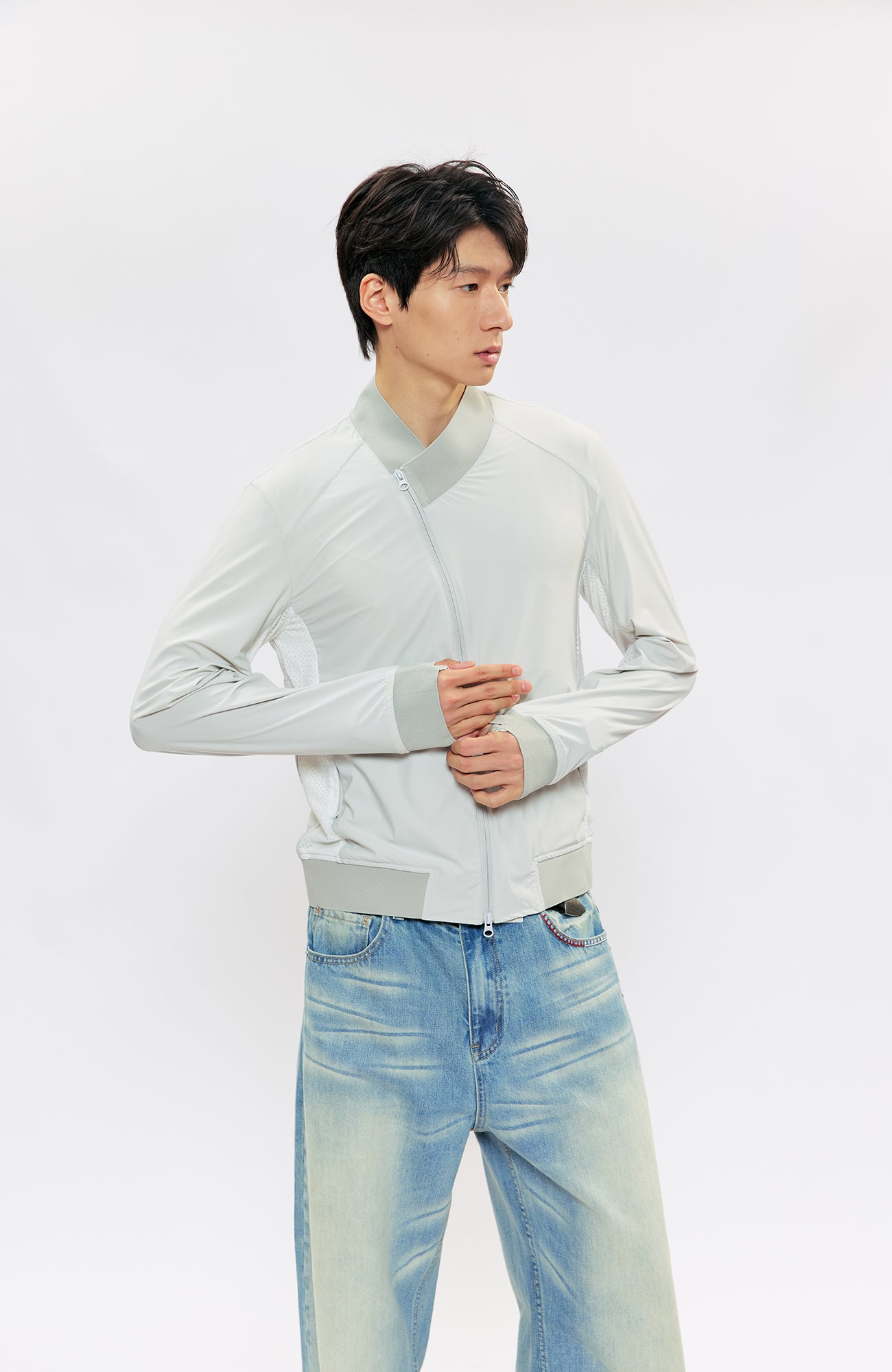 KREATE Asymmetric Zip Slim Sun Shield Jacket, premium urban and streetwear designers apparel on PROJECTISR.com, KREATE