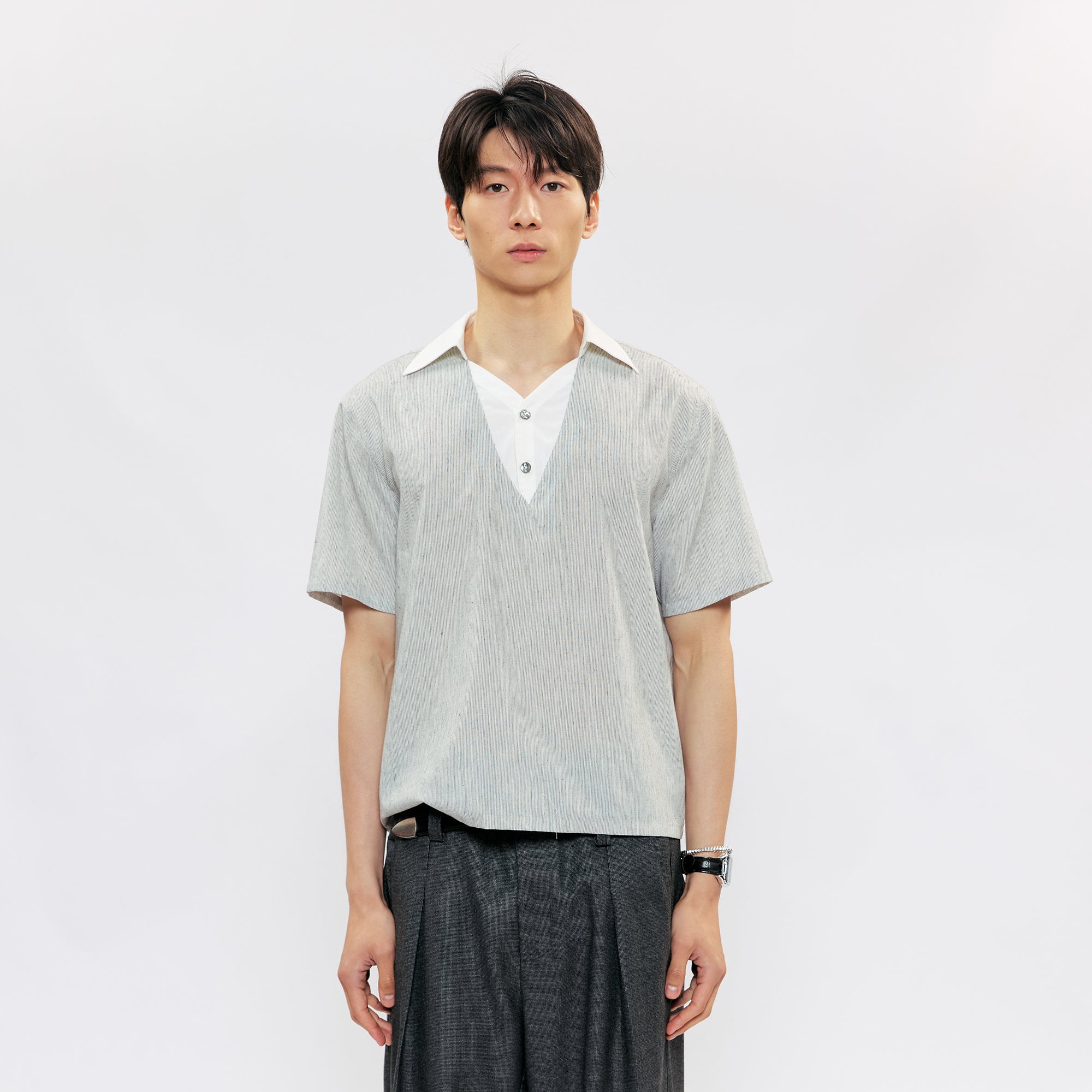 KREATE Layered V-Neck Collared T-Shirt, premium urban and streetwear designers apparel on PROJECTISR.com, KREATE