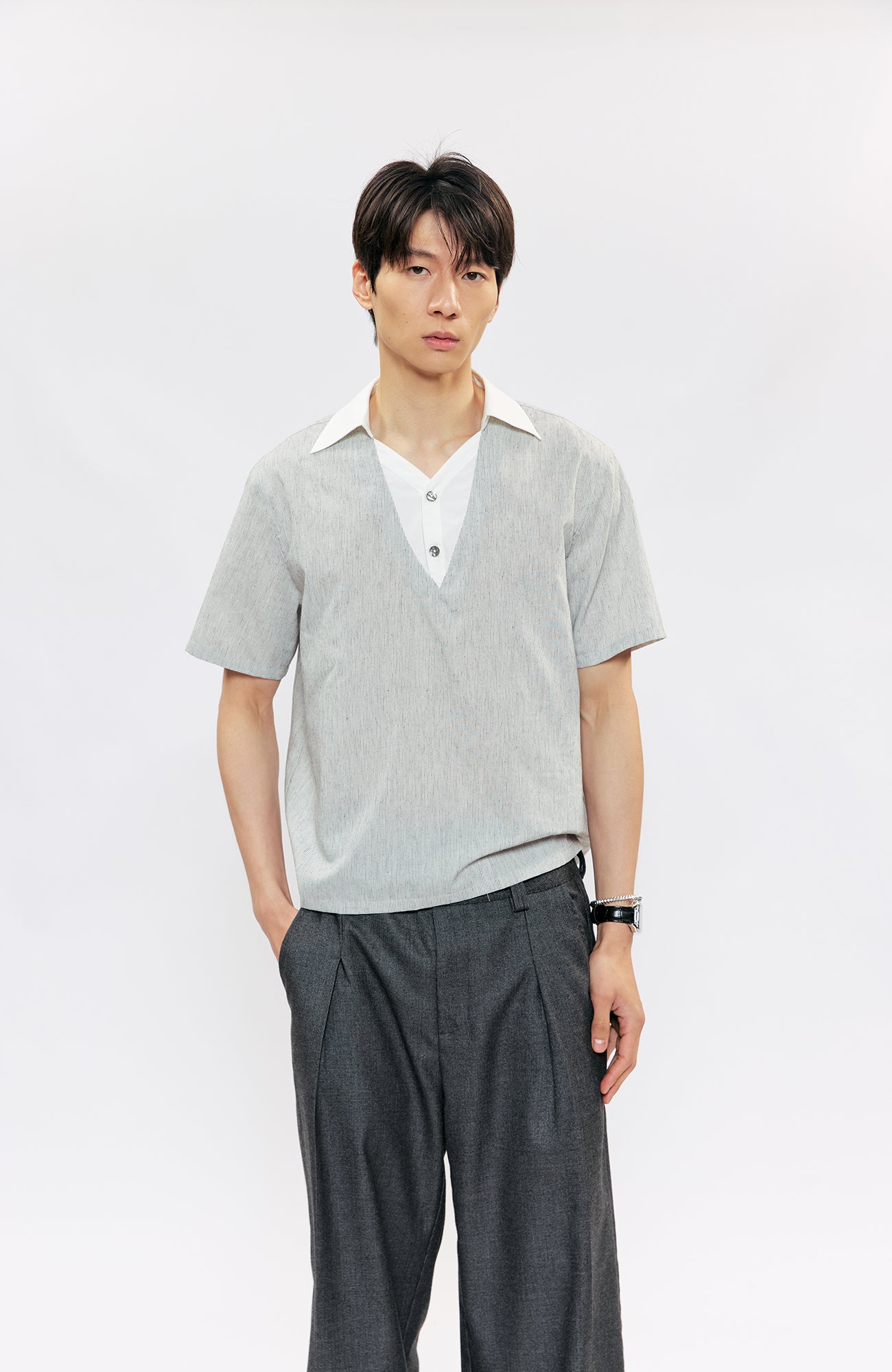 KREATE Layered V-Neck Collared T-Shirt, premium urban and streetwear designers apparel on PROJECTISR.com, KREATE