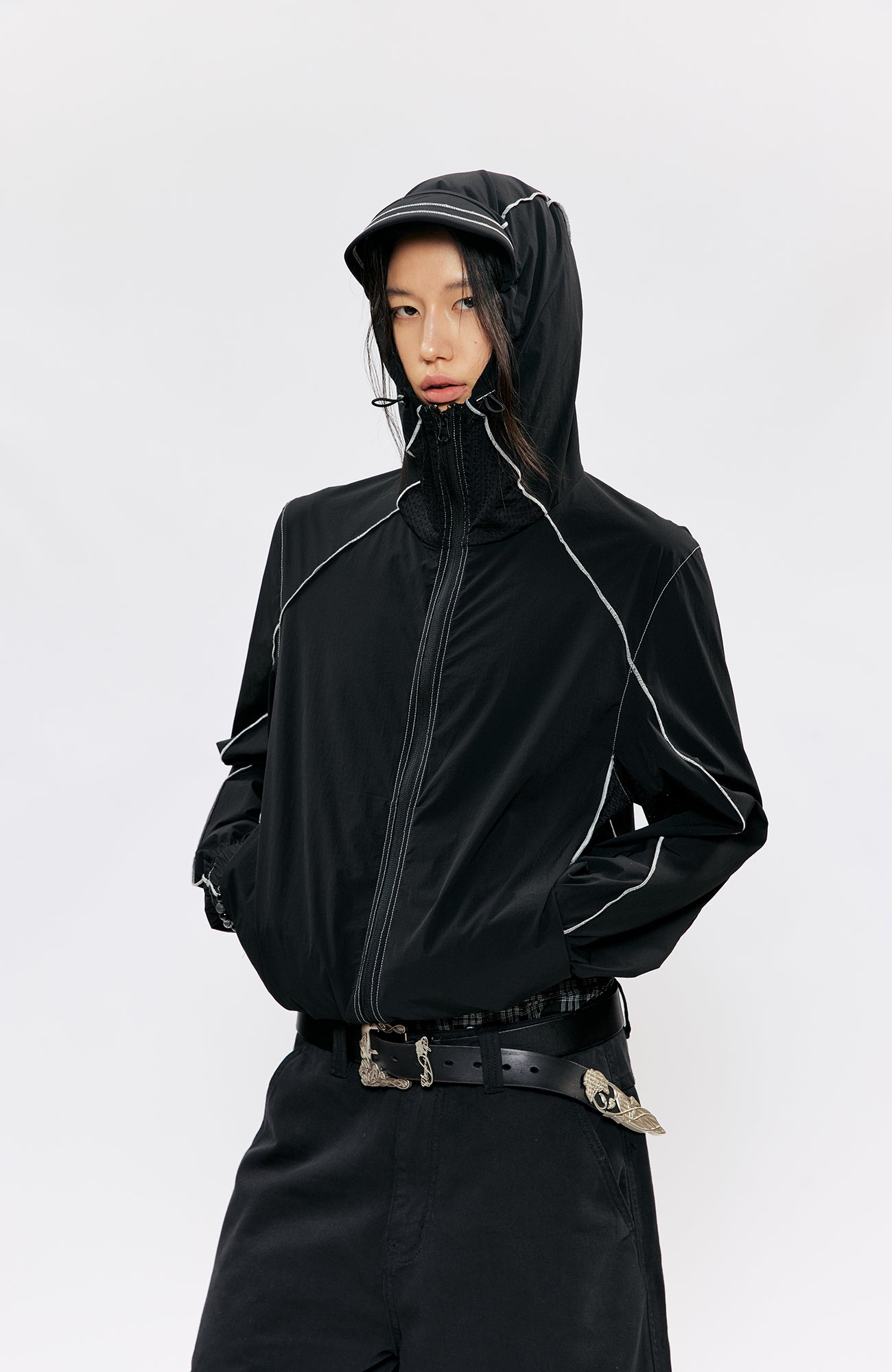 KREATE Contrast-Seam Sun Shield Jacket, premium urban and streetwear designers apparel on PROJECTISR.com, KREATE