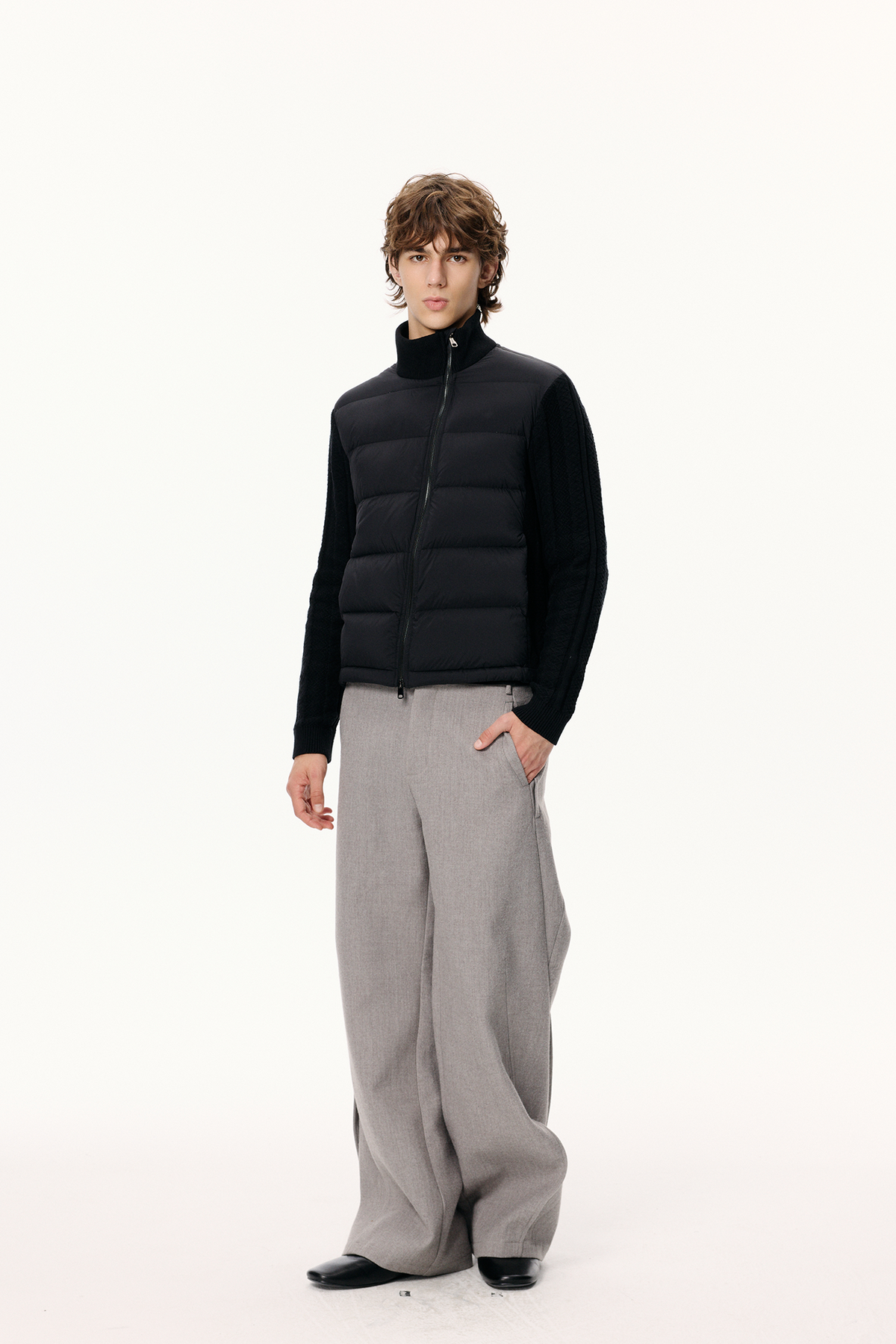 KREATE Asymmetrical Duck Down Ribbed Zip Vest