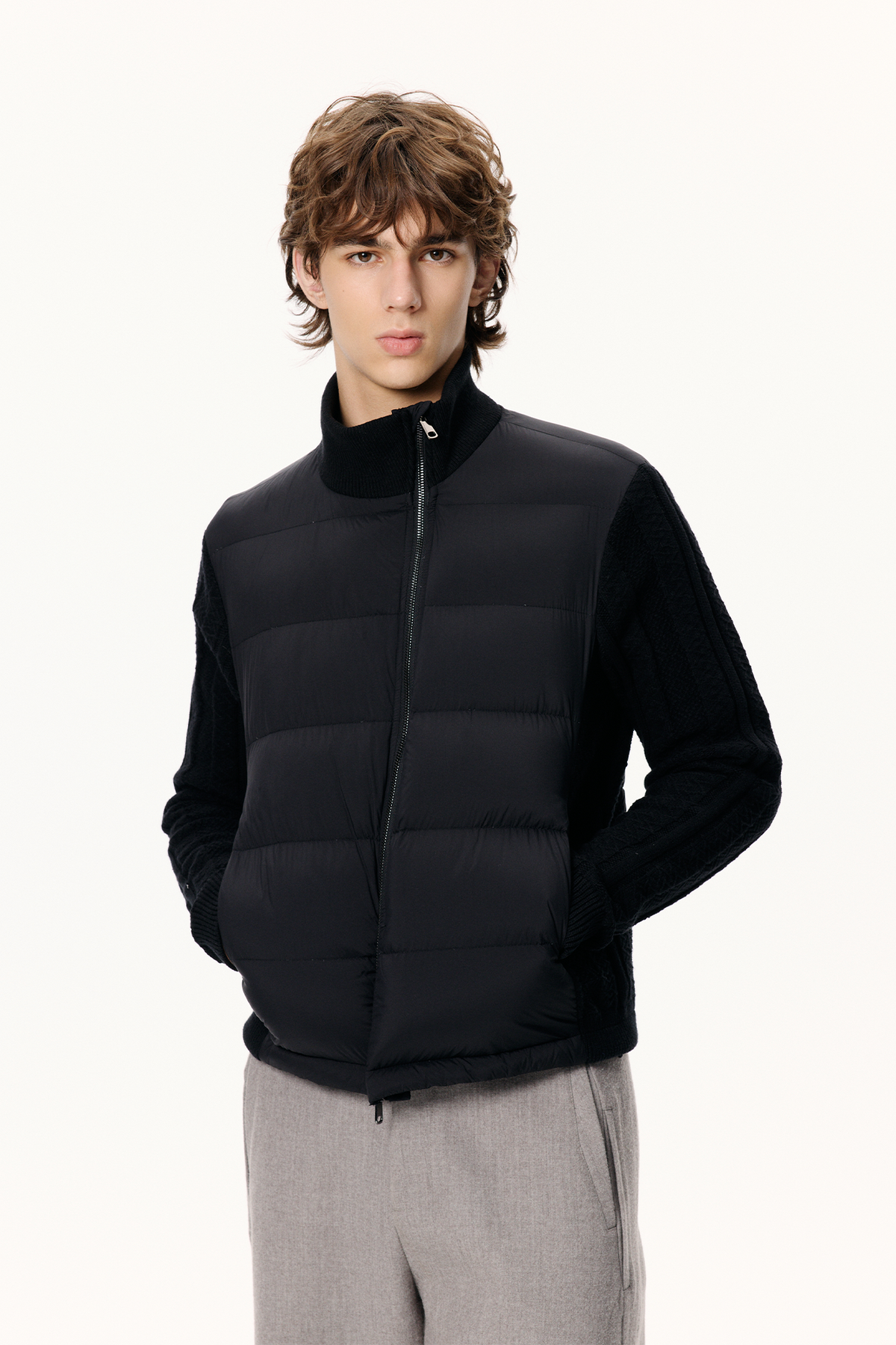 KREATE Asymmetrical Duck Down Ribbed Zip Vest