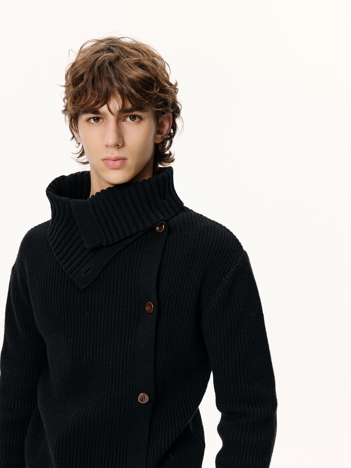 KREATE Asymmetrical Collar Ribbed Open-Front Sweater