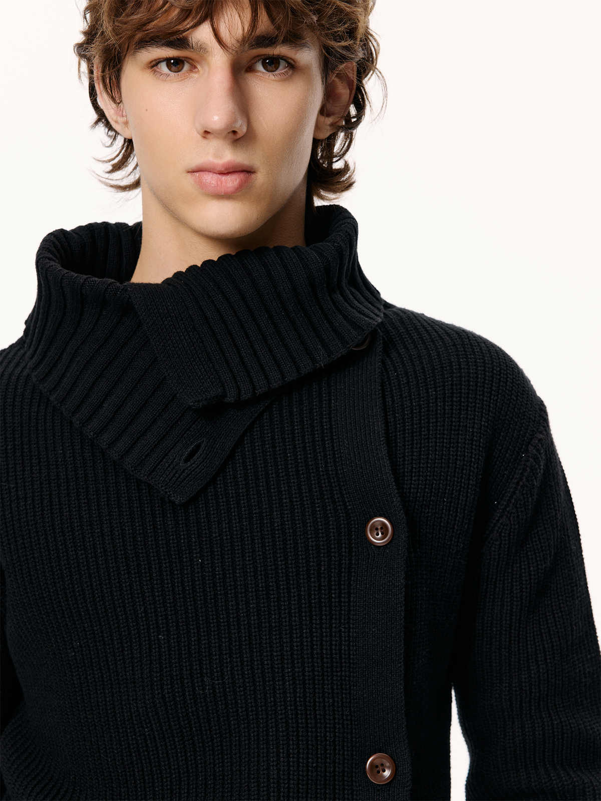 KREATE Asymmetrical Collar Ribbed Open-Front Sweater