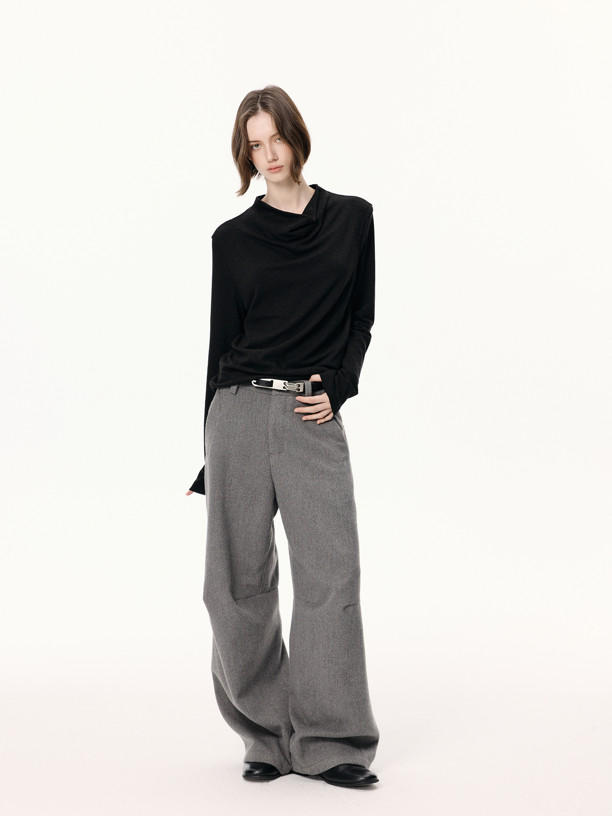 KREATE Curved Wide-Leg Wool-Blend Trousers