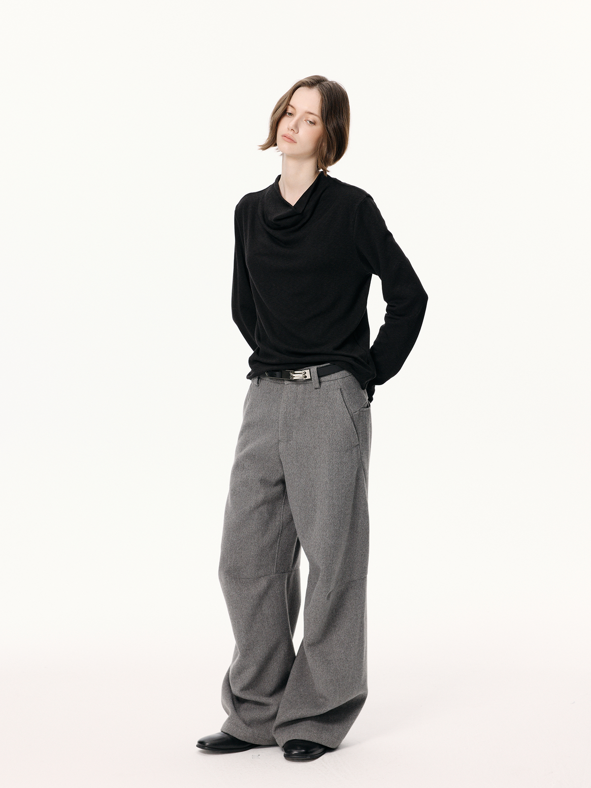 KREATE Curved Wide-Leg Wool-Blend Trousers