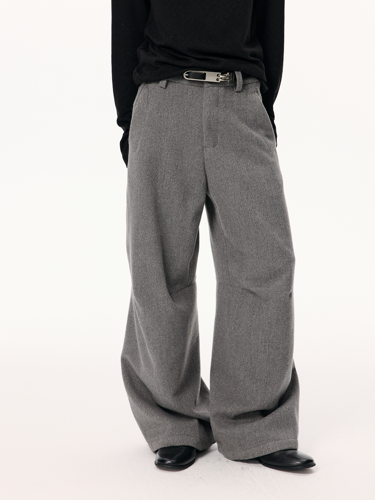 KREATE Curved Wide-Leg Wool-Blend Trousers