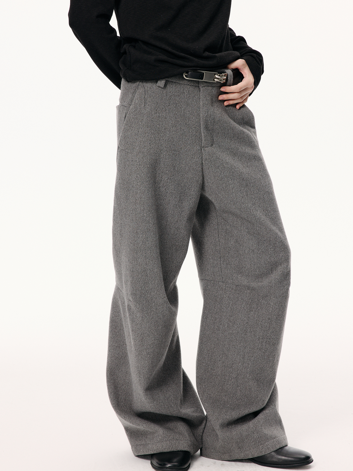 KREATE Curved Wide-Leg Wool-Blend Trousers