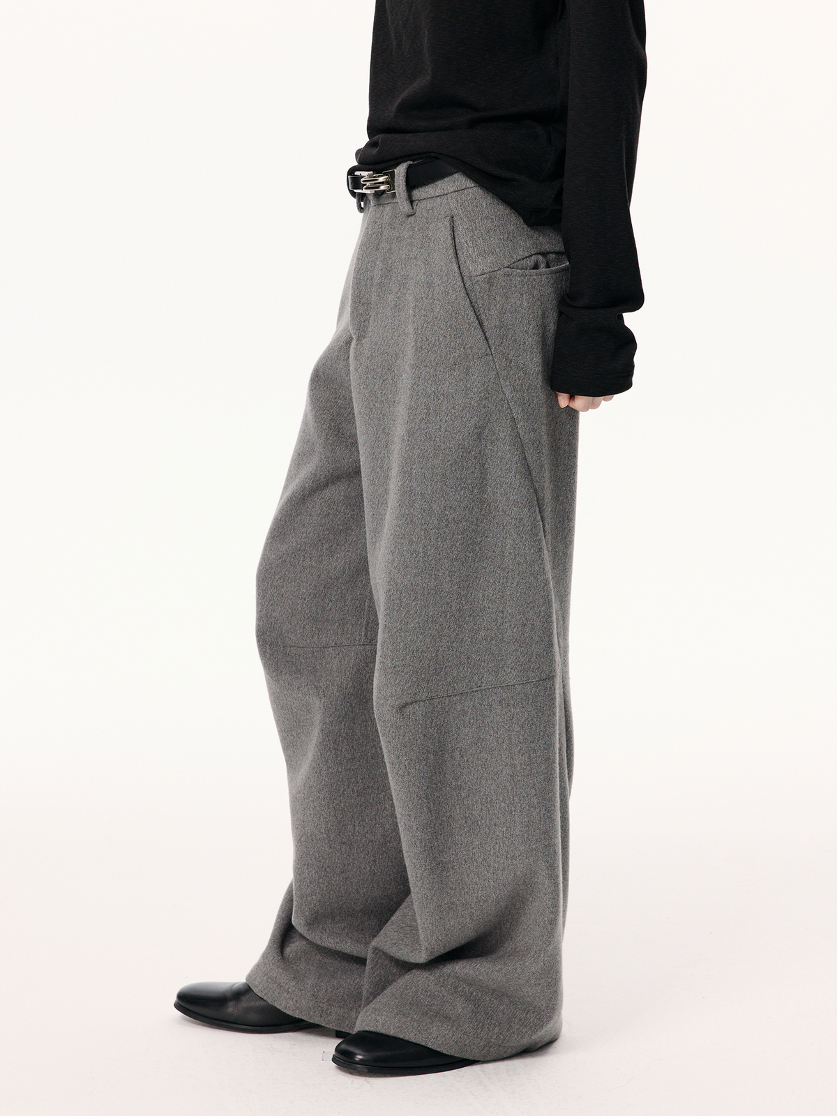 KREATE Curved Wide-Leg Wool-Blend Trousers