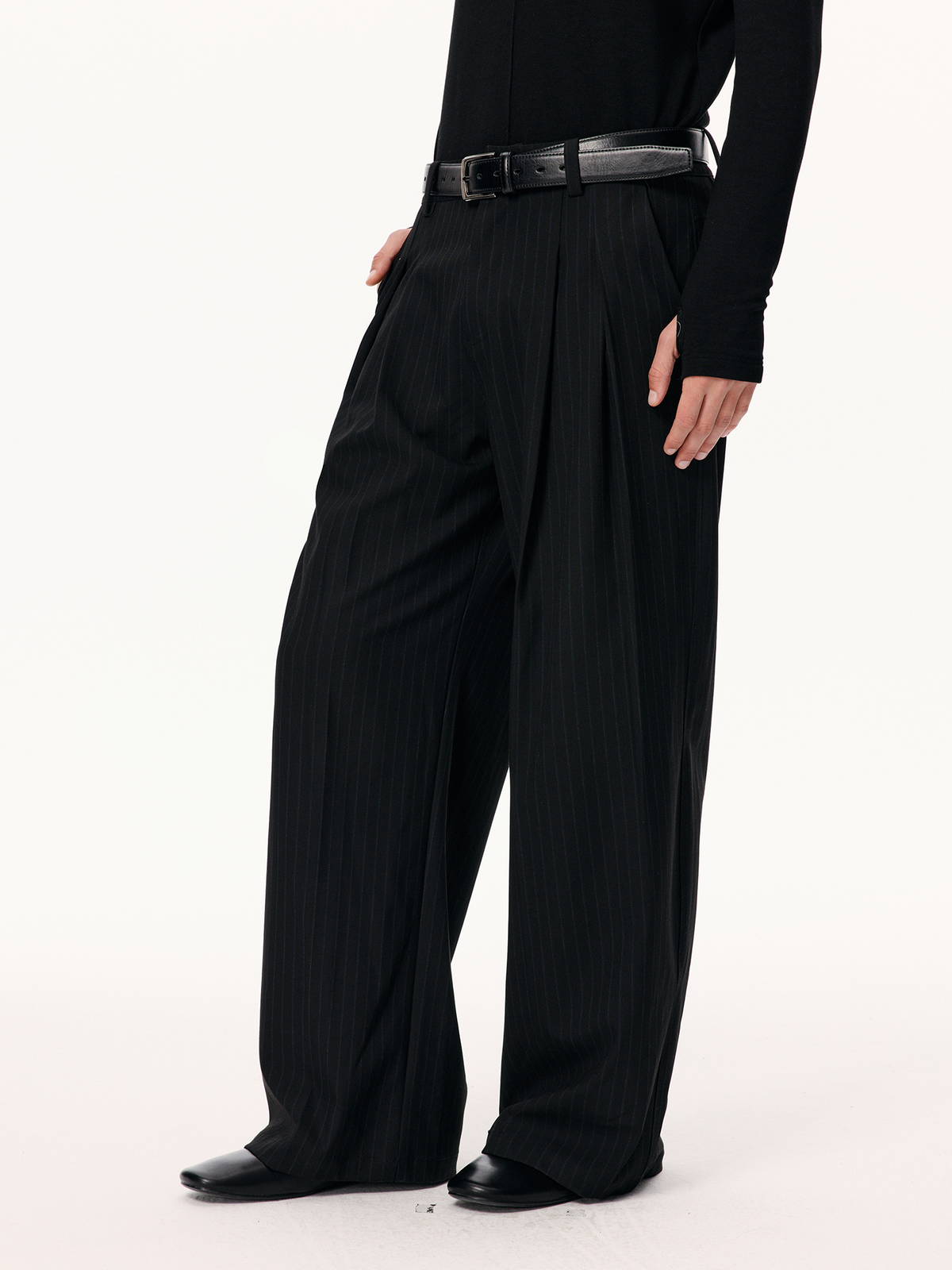 KREATE Pleated Striped Adjustable Wide-Leg Trousers
